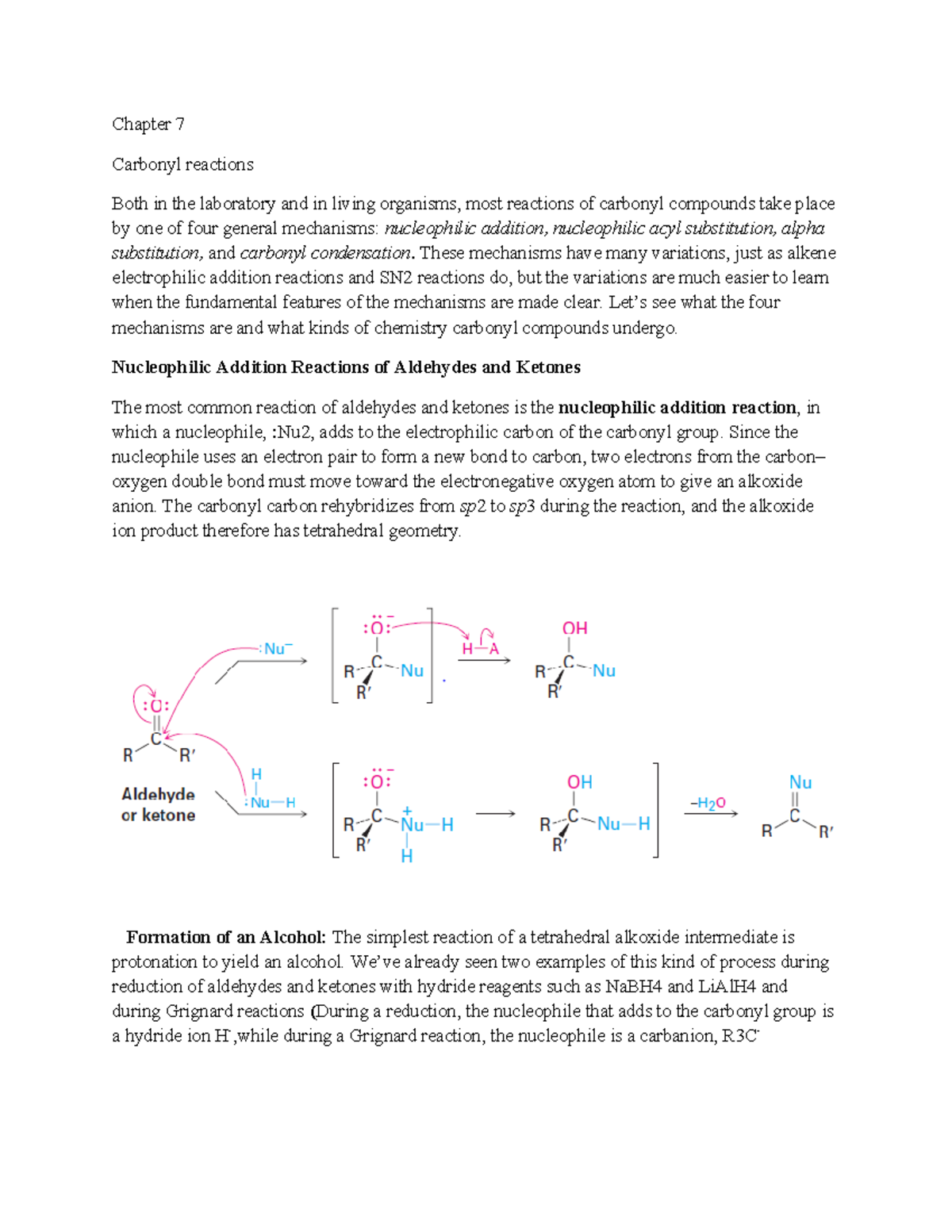 Carbonyl reaction organic chemistry Chapter 7 Carbonyl reactions