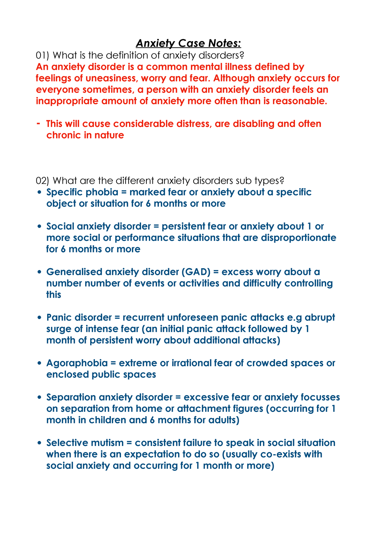 anxiety disorders case study activity