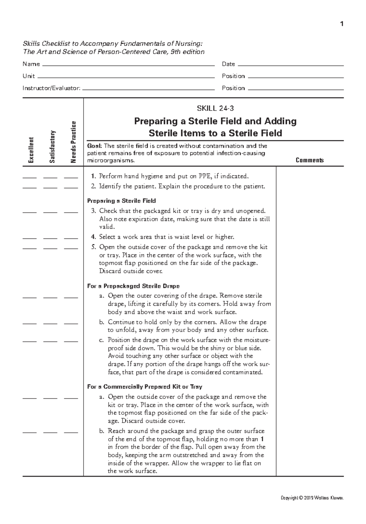 243 Preparing a Sterile Field and Adding sterile items to a sterile