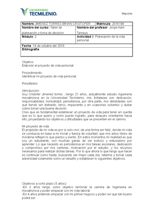 Taller de planeación - Actividad 13 - Nombre: Matrícula: Nombre del ...