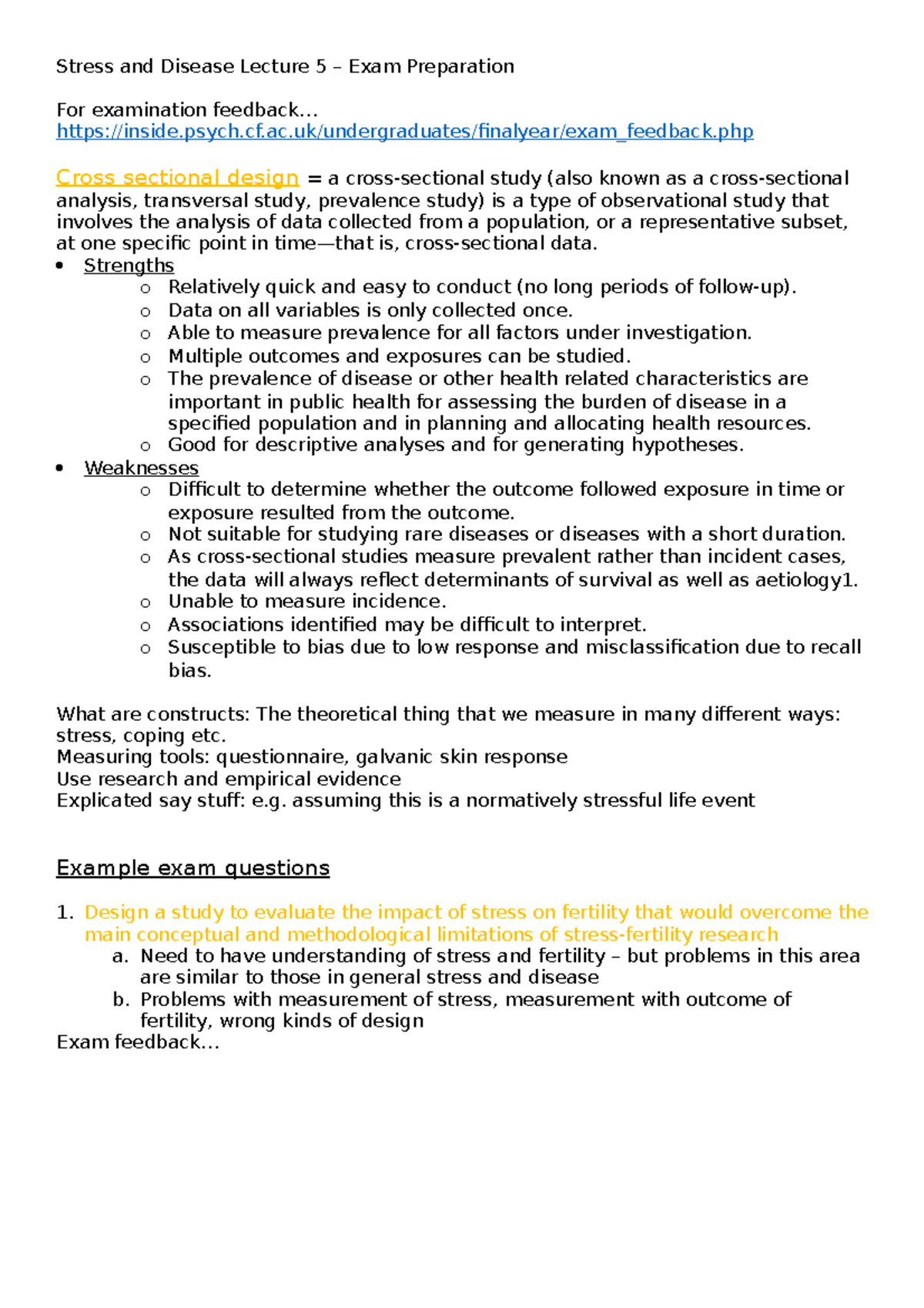 Notes for Stress and Disease Lecture 5 – Exam Preparation - Stress and ...