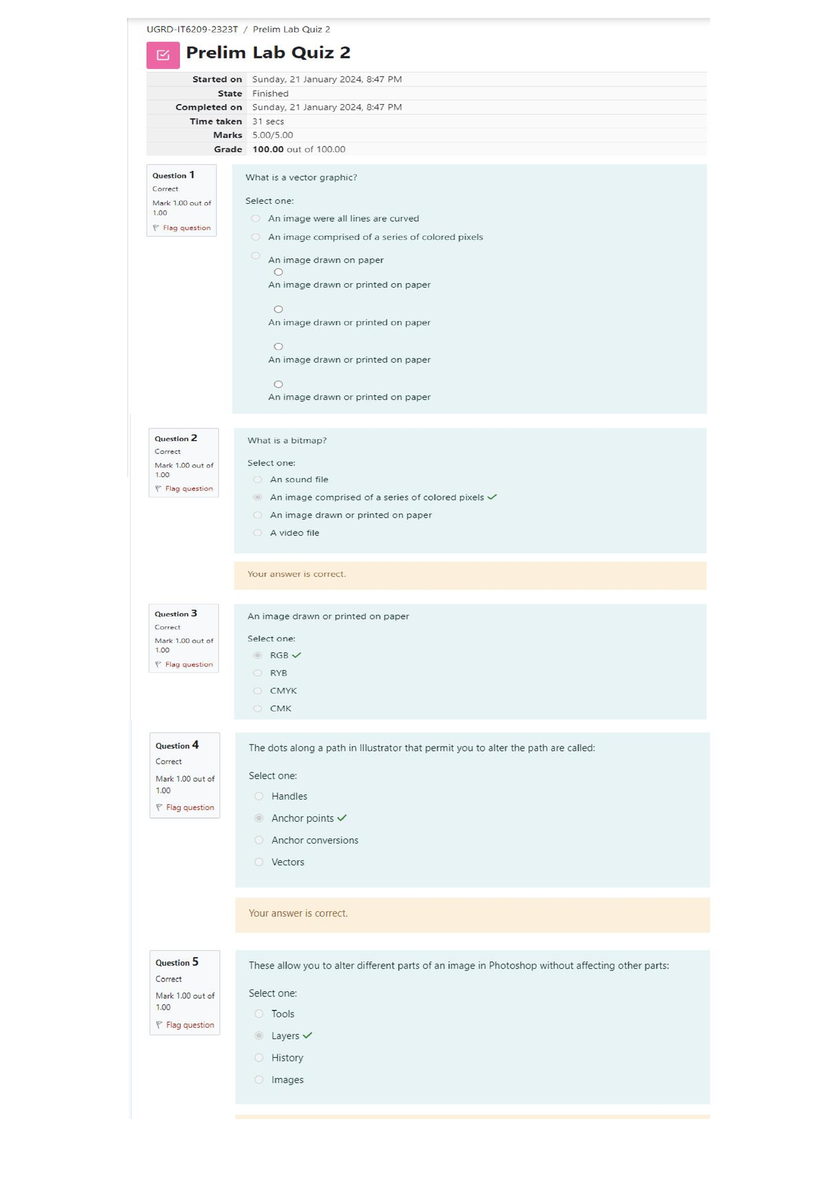 Introduction To Multi Media IT6209 2323 Prelim Lab Quiz 2 100 ...