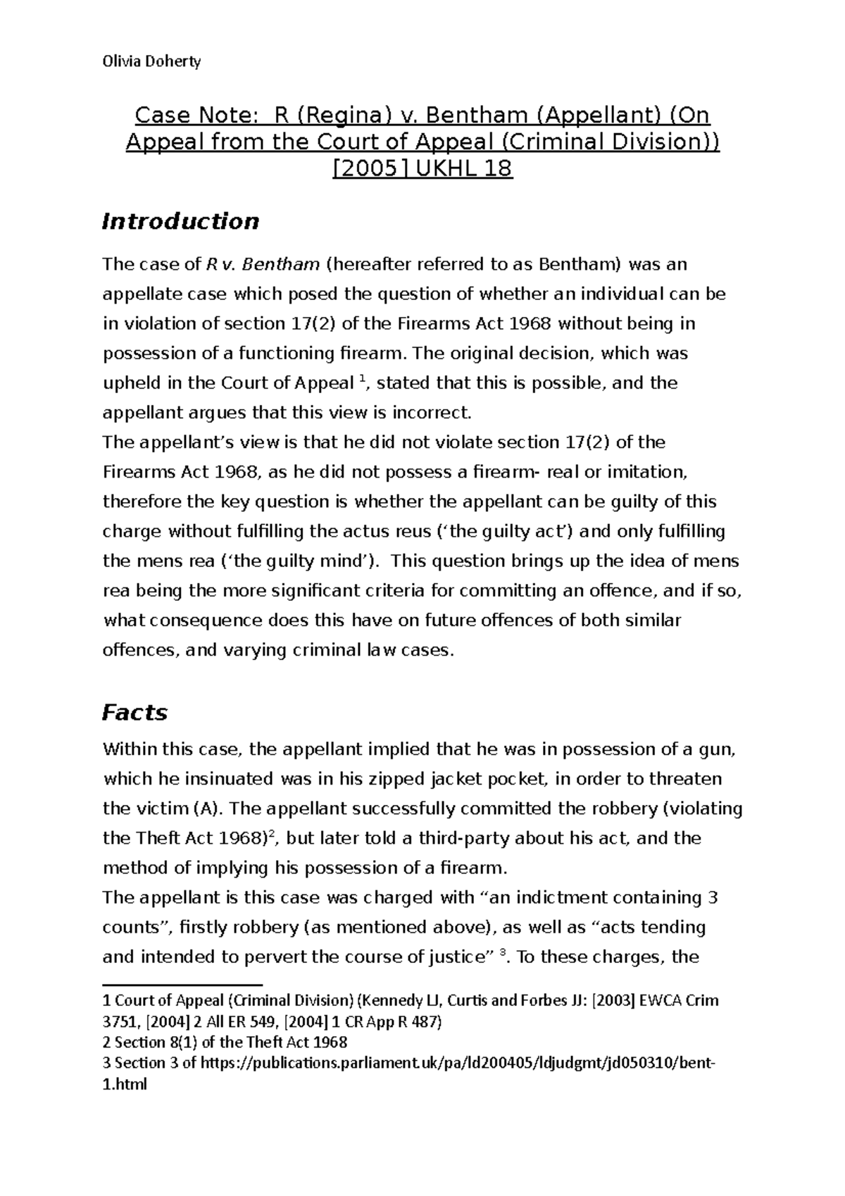 Case Note - Used during English Legal System, but could be used from ...