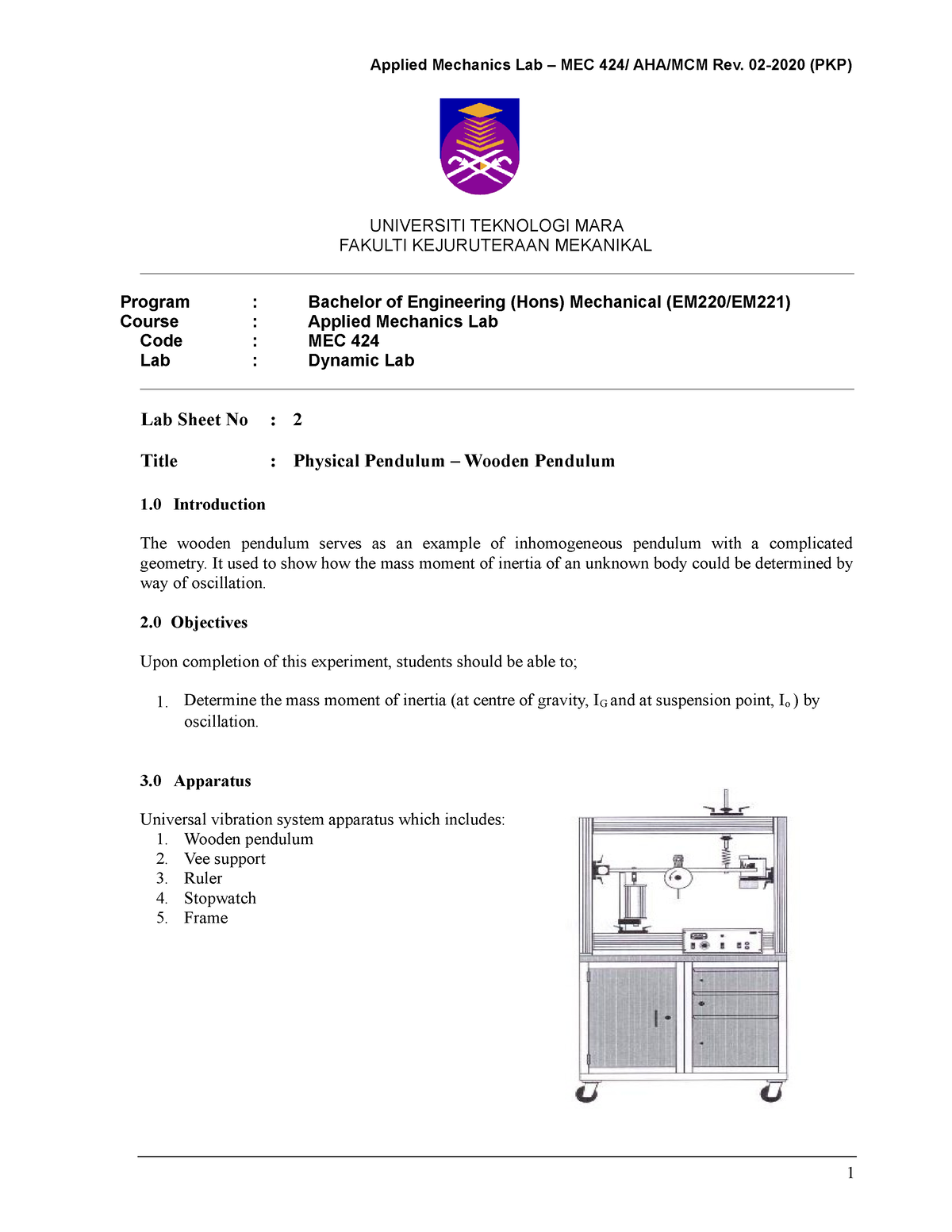 physical pendulum experiment lab report