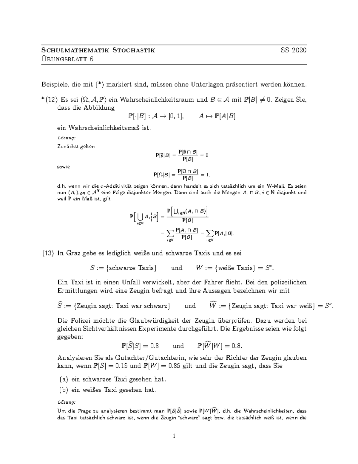 Stochastik Aufgaben Abitur Mit Lösungen Pdf ÜB6 - Beispiele und Lösungen - Schulmathematik Stochastik SS 2020