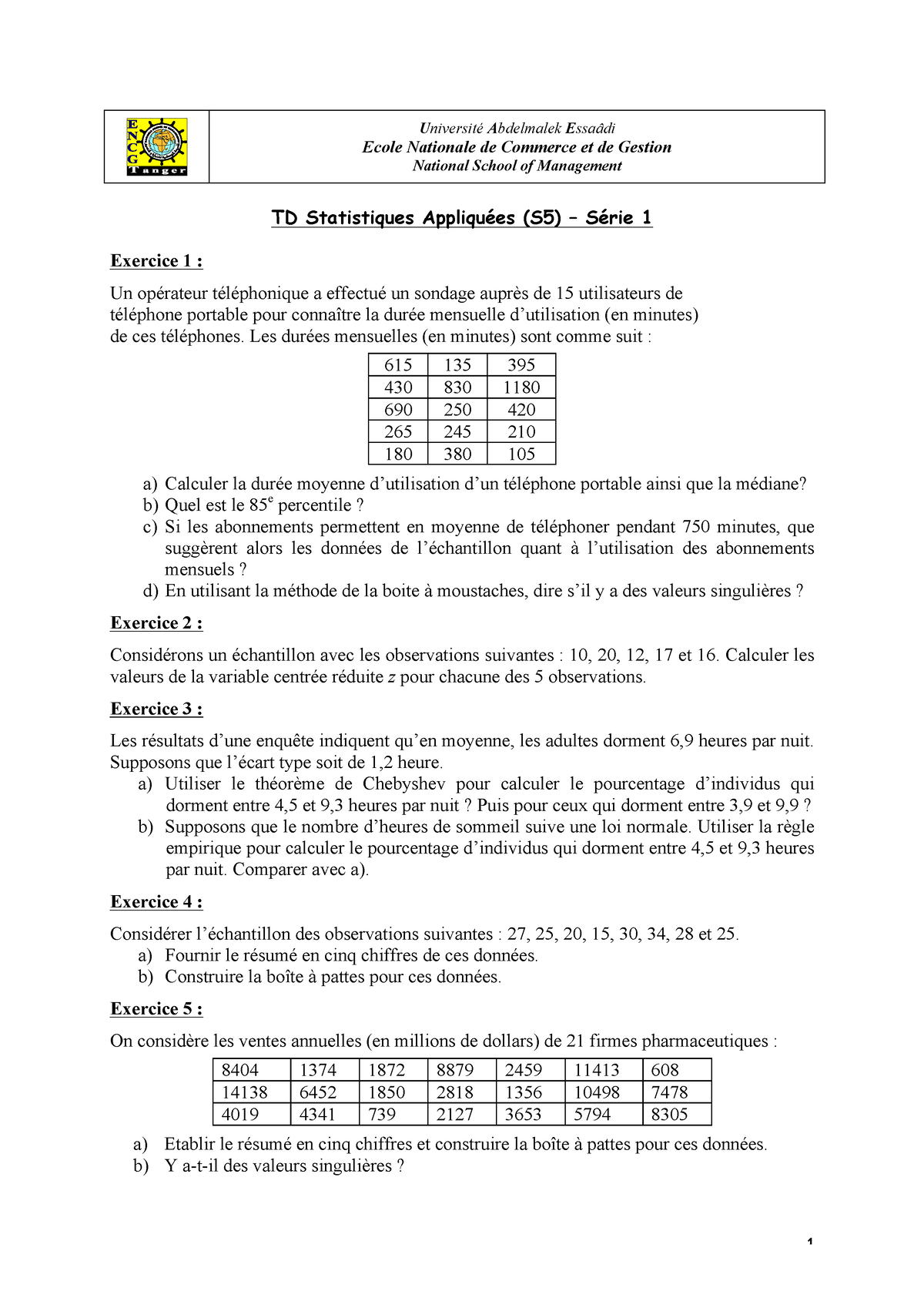 Td1 Sa S5 Td1 Sa S5 Université Abdelmalek Essaâdi Ecole Nationale De Commerce Et De Gestion 8654