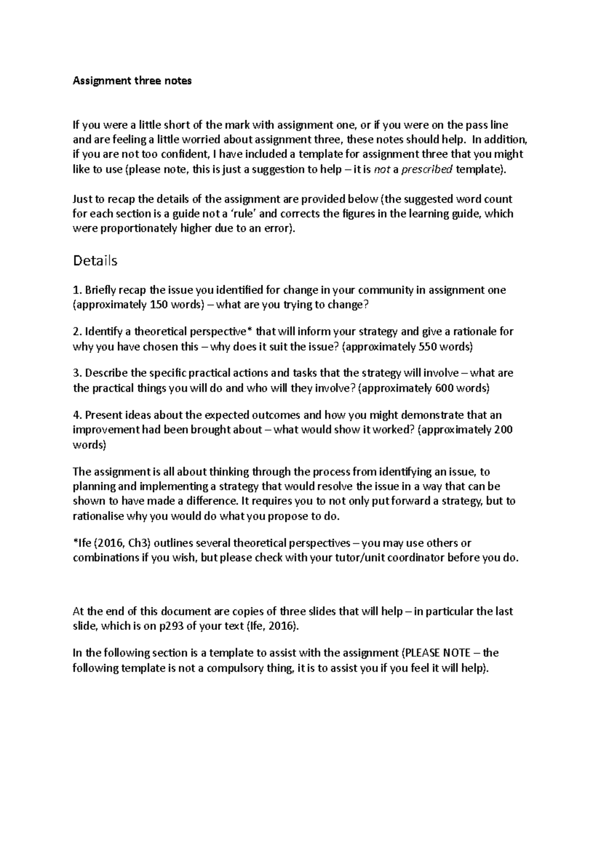 Assignment three notes - In addition, if you are not too confident, I ...