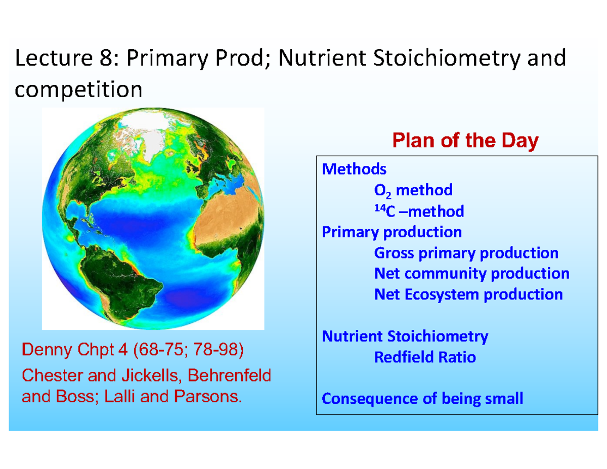 EEMB142B 8 - Lecture notes - Lecture 8: Primary Prod; Nutrient ...