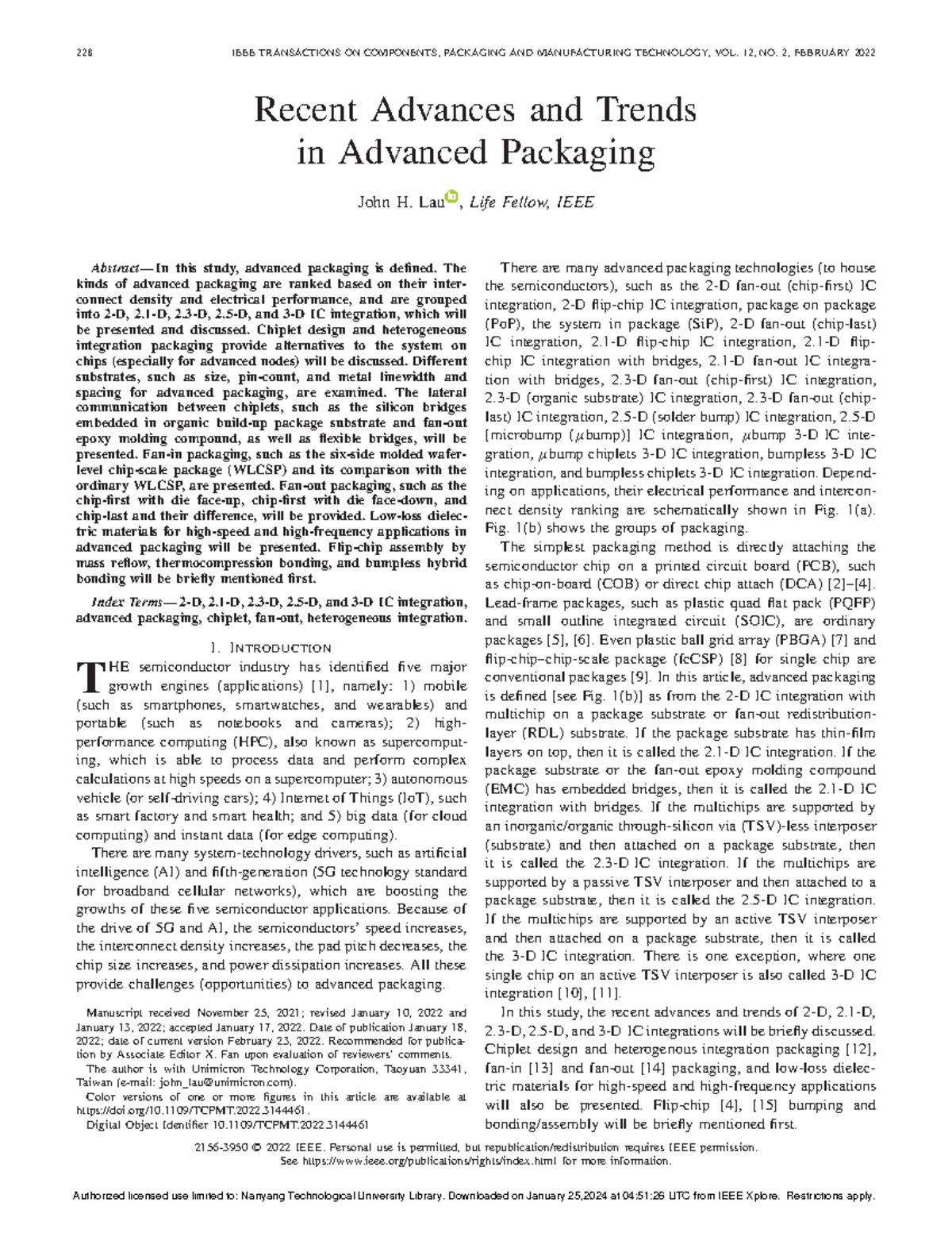 Recent Advances and Trends in Advanced Packaging - 228 IEEE ...