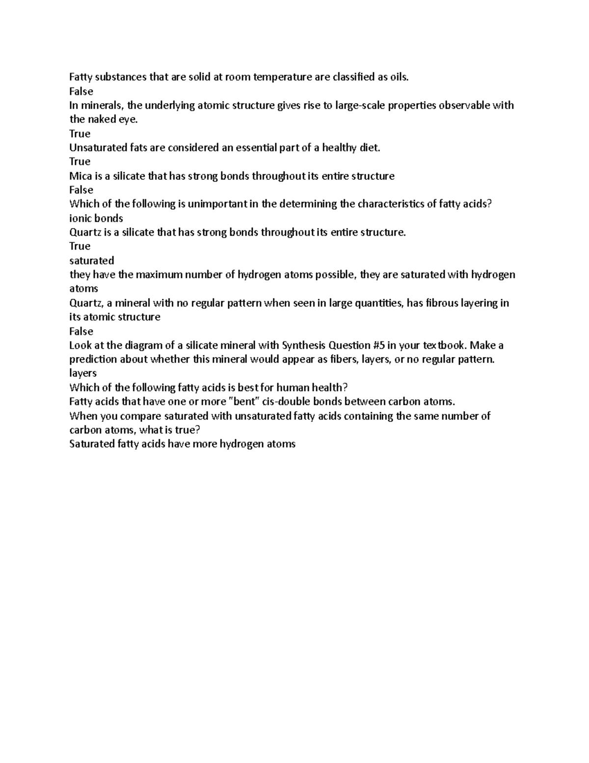 Lesson 24 phys100 Fatty substances that are solid at room