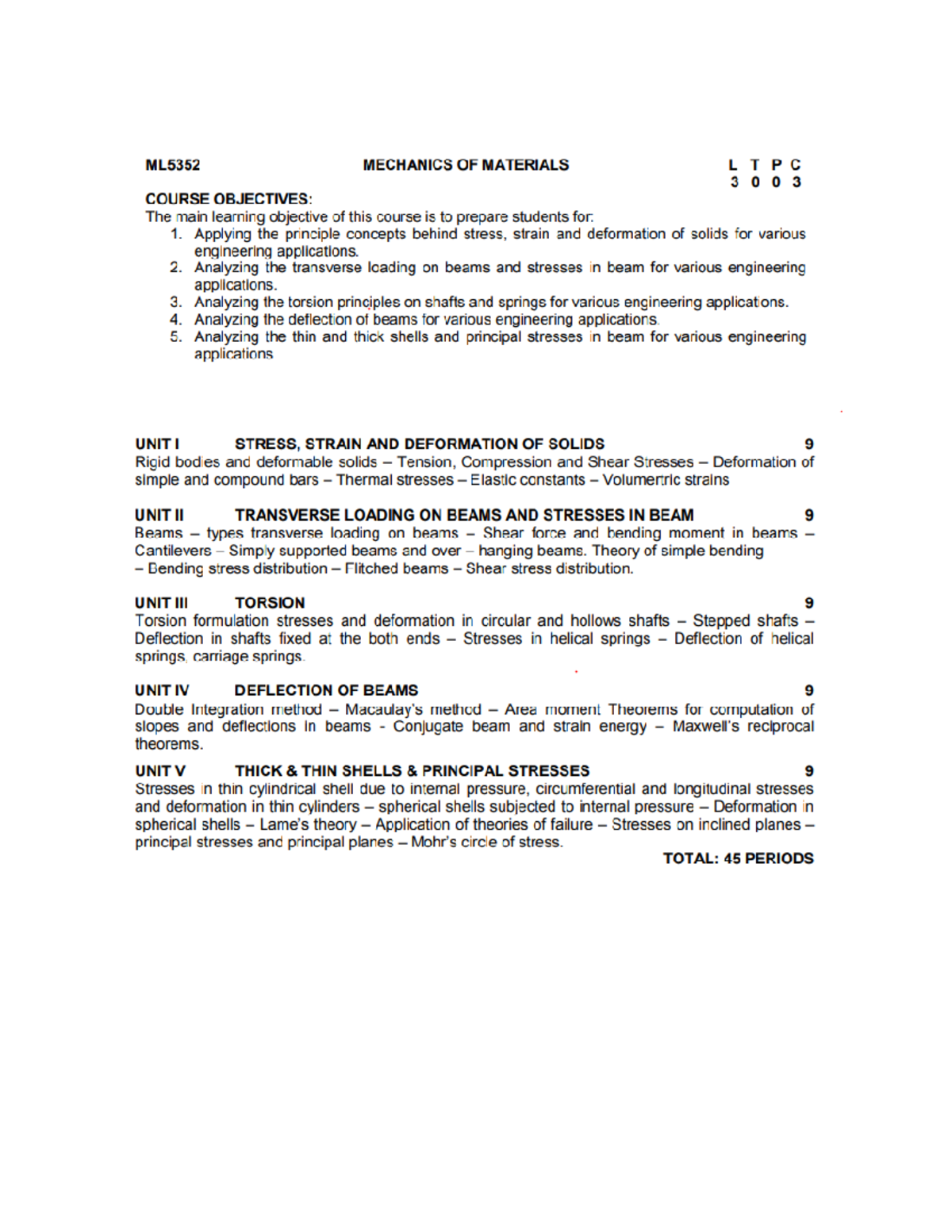 Mechanics Of Materials Syllabus Strength of Materials Studocu