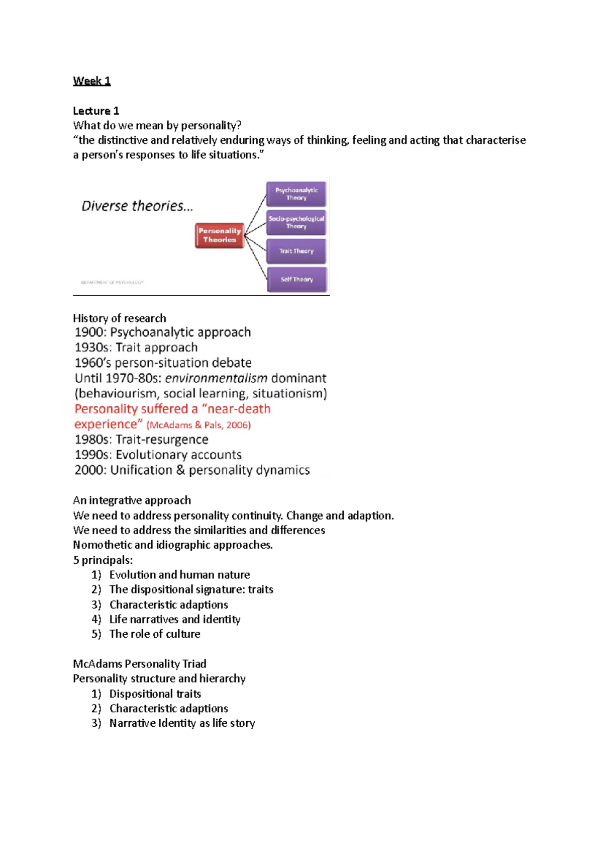 PSYU3336 UNIT Notes - Week 1 Lecture 1 What do we mean by personality ...