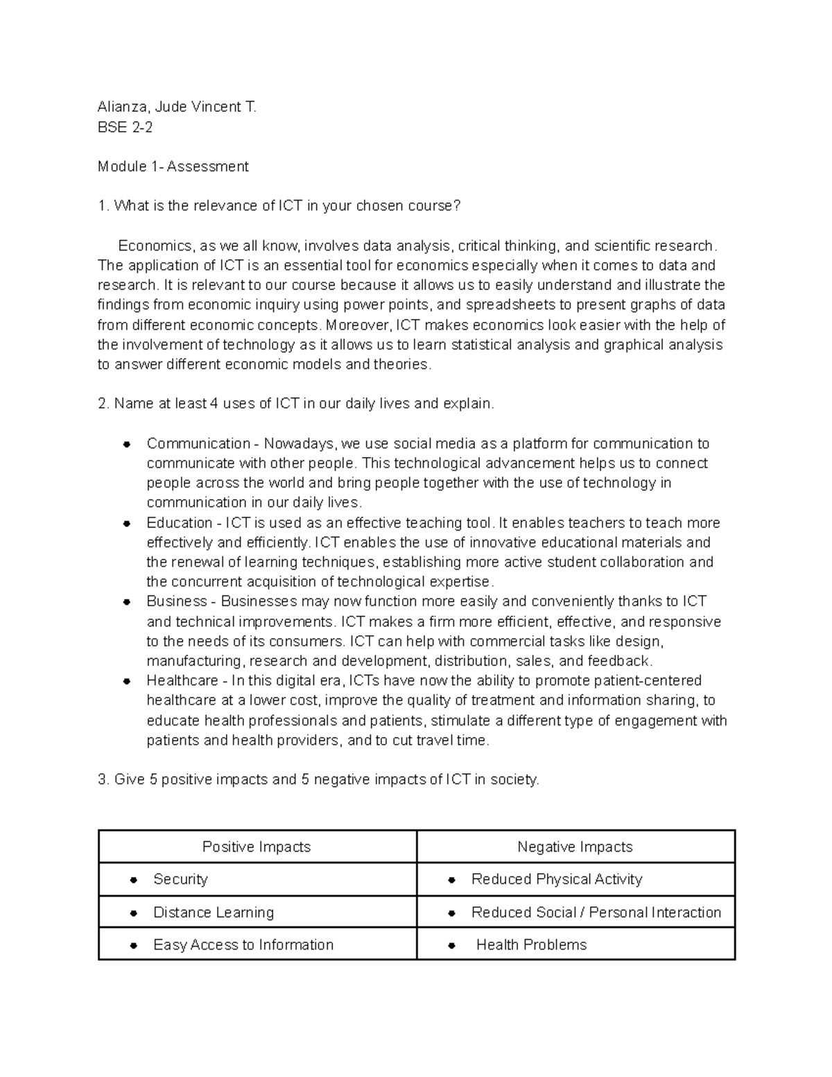 Module 1 - Assessment - Alianza, Jude Vincent T. BSE 2- Module 1 ...