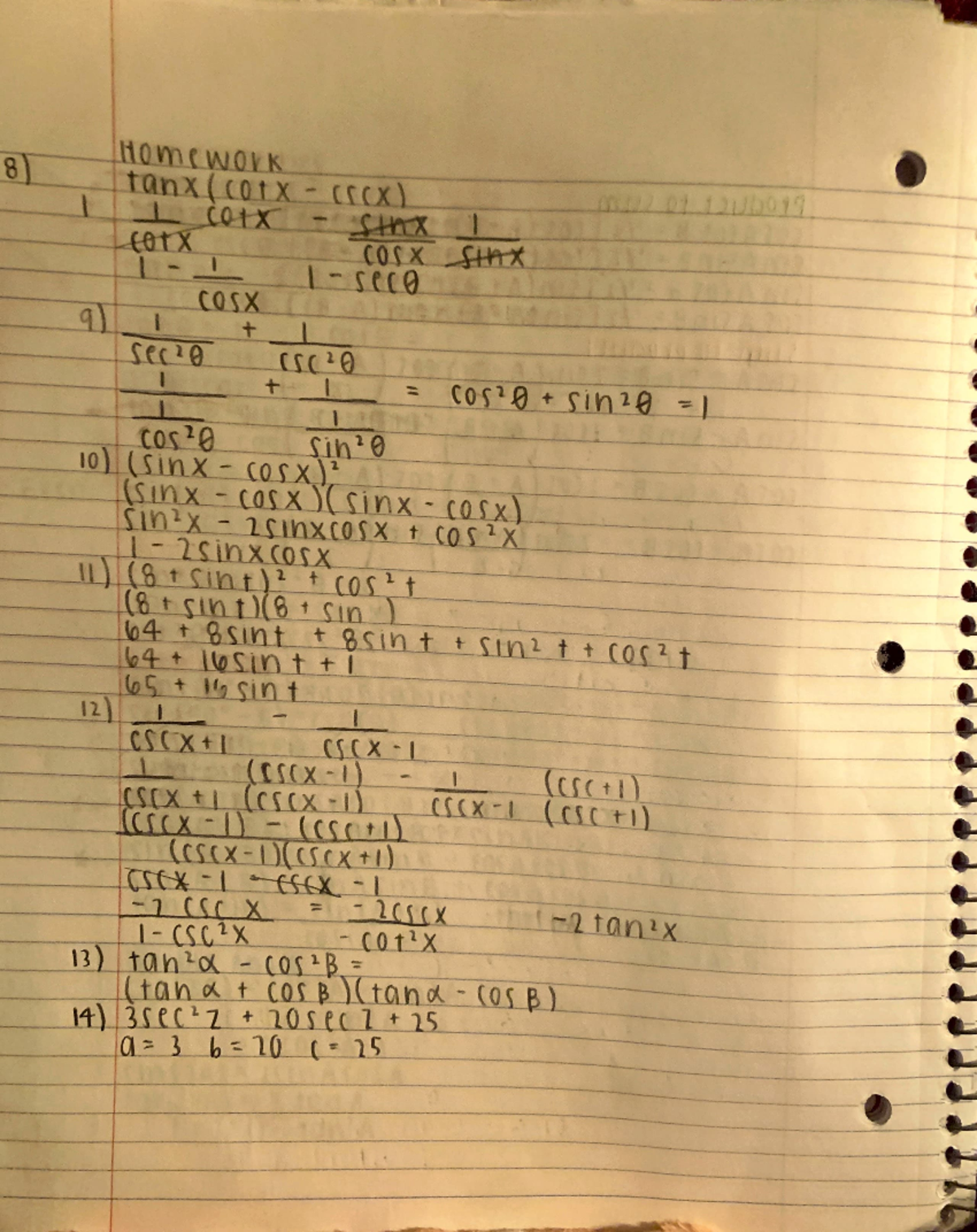 Week 9 Homework - 8) Homework I tanx(cotx - (fcx) 1 cotx stnx I forx I ...