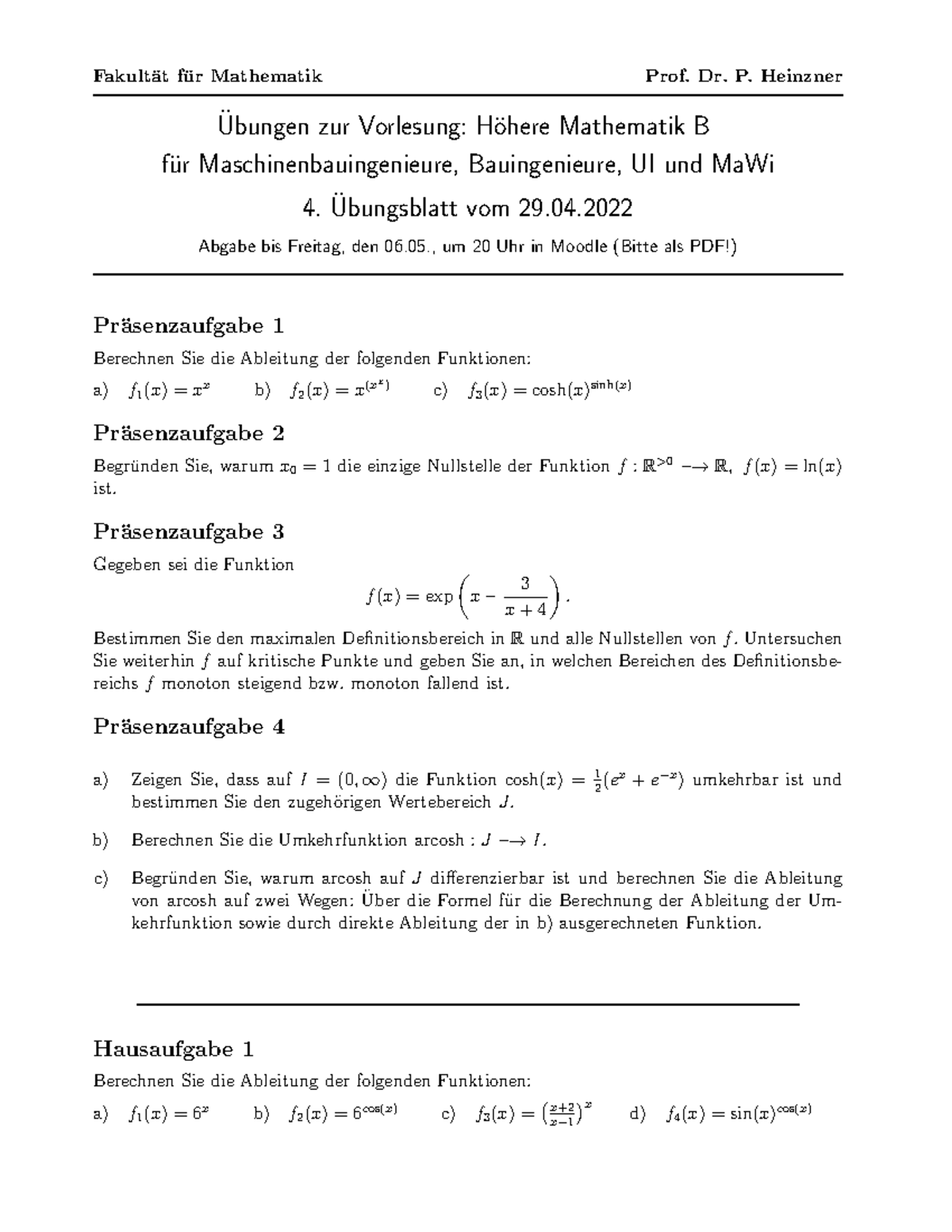 Mathe B - Übungsblatt 4 - Hausaufgaben - Fakult ̈at F ̈ur Mathematik ...