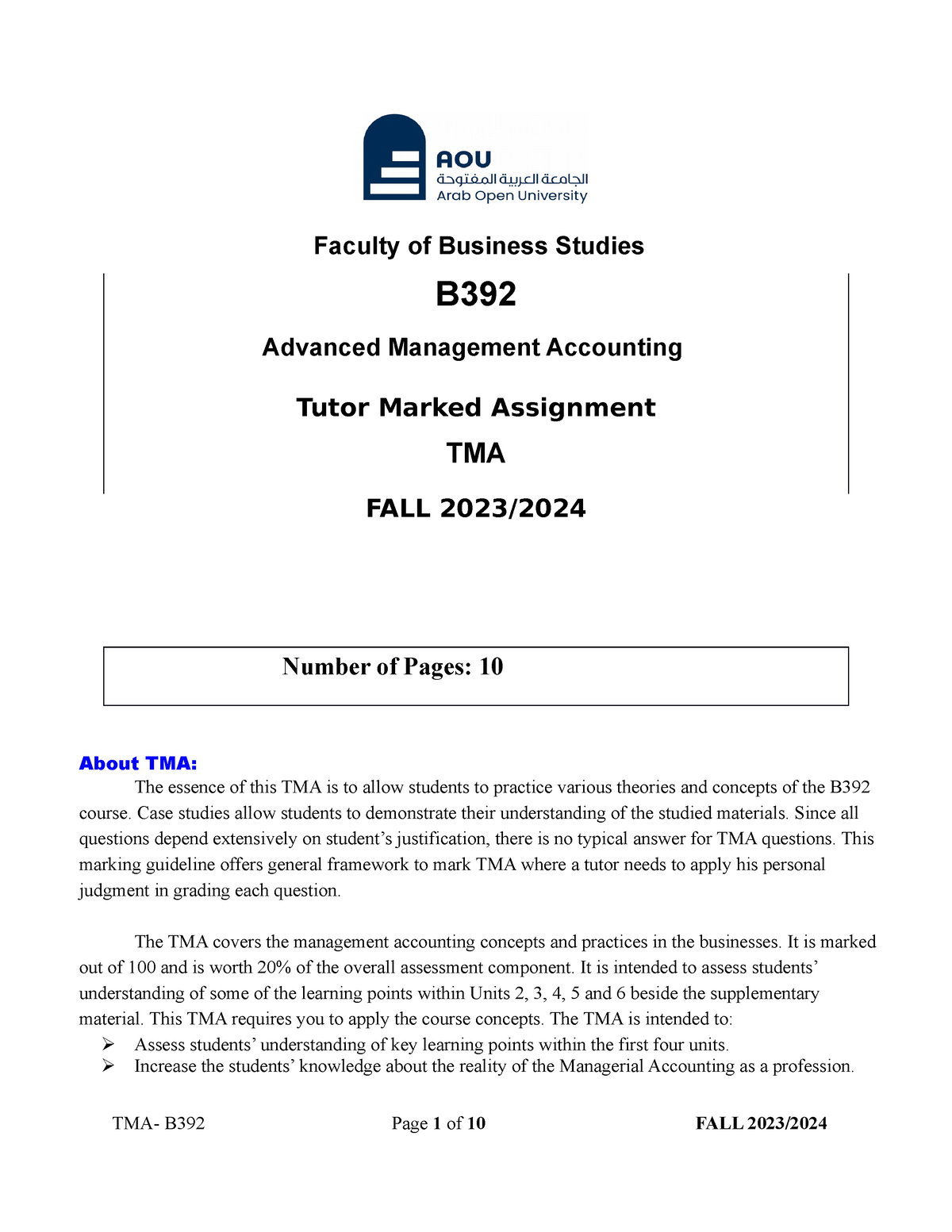 B392 TMA - QQQ FALL 2023-2024 - Faculty Of Business Studies B Advanced ...