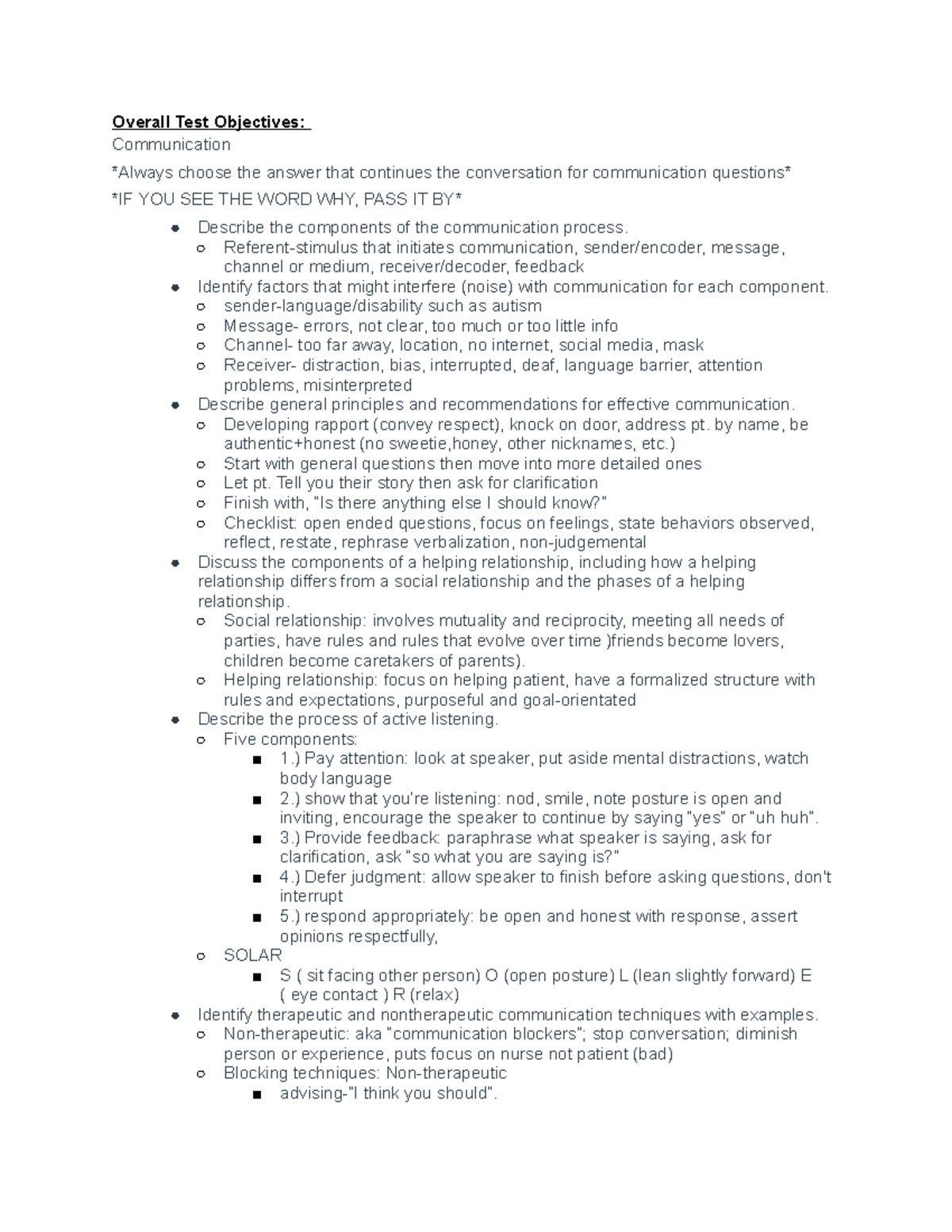 Exam 1 review - Overall Test Objectives: Communication Always choose ...