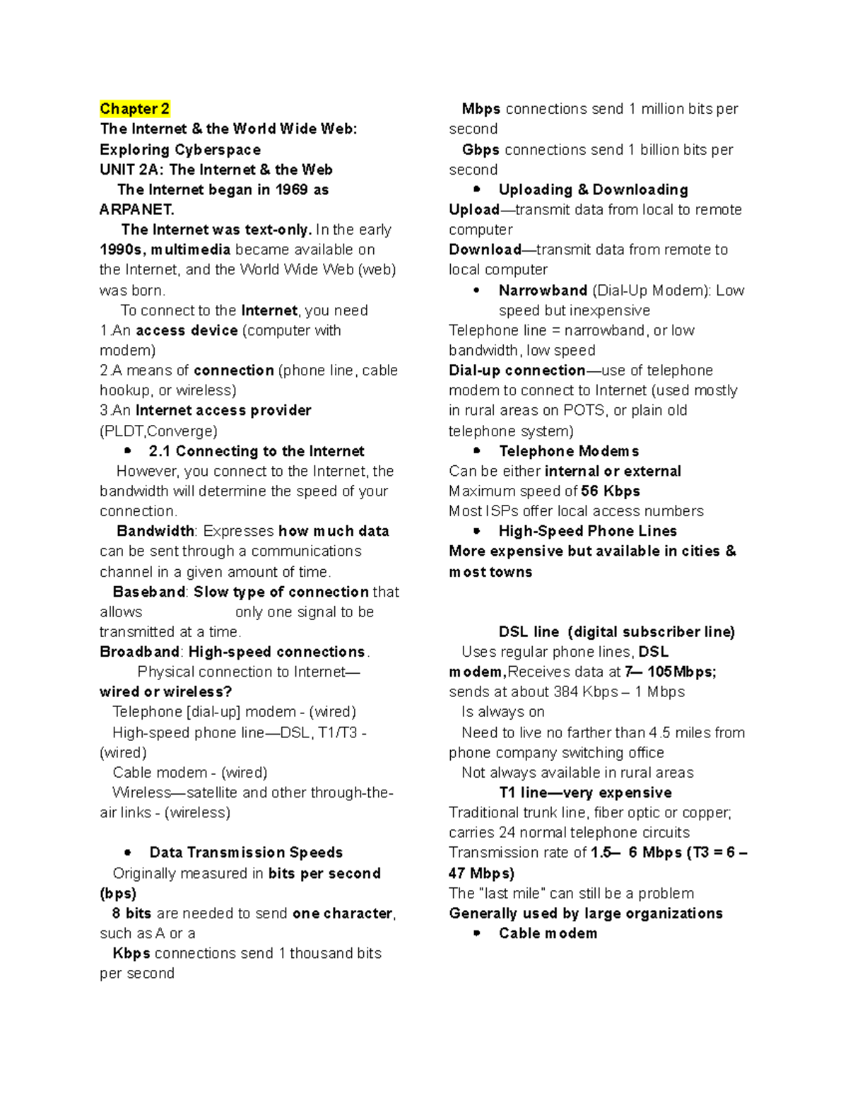 Comp 1 Chapter 2 - reviewer - Chapter 2 The Internet & the World Wide ...