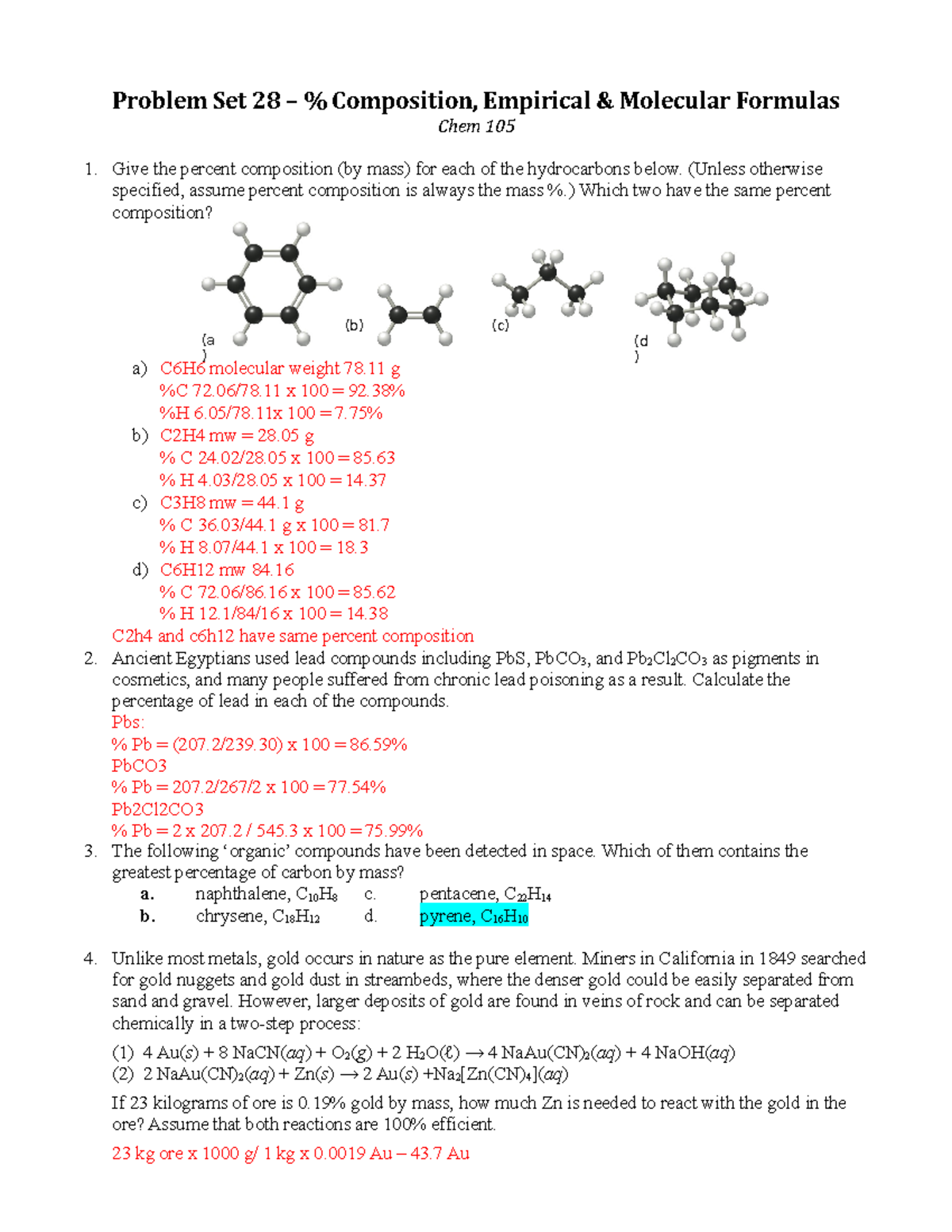 CHEM 105 Problem Set 28 Problem Set 28 Composition