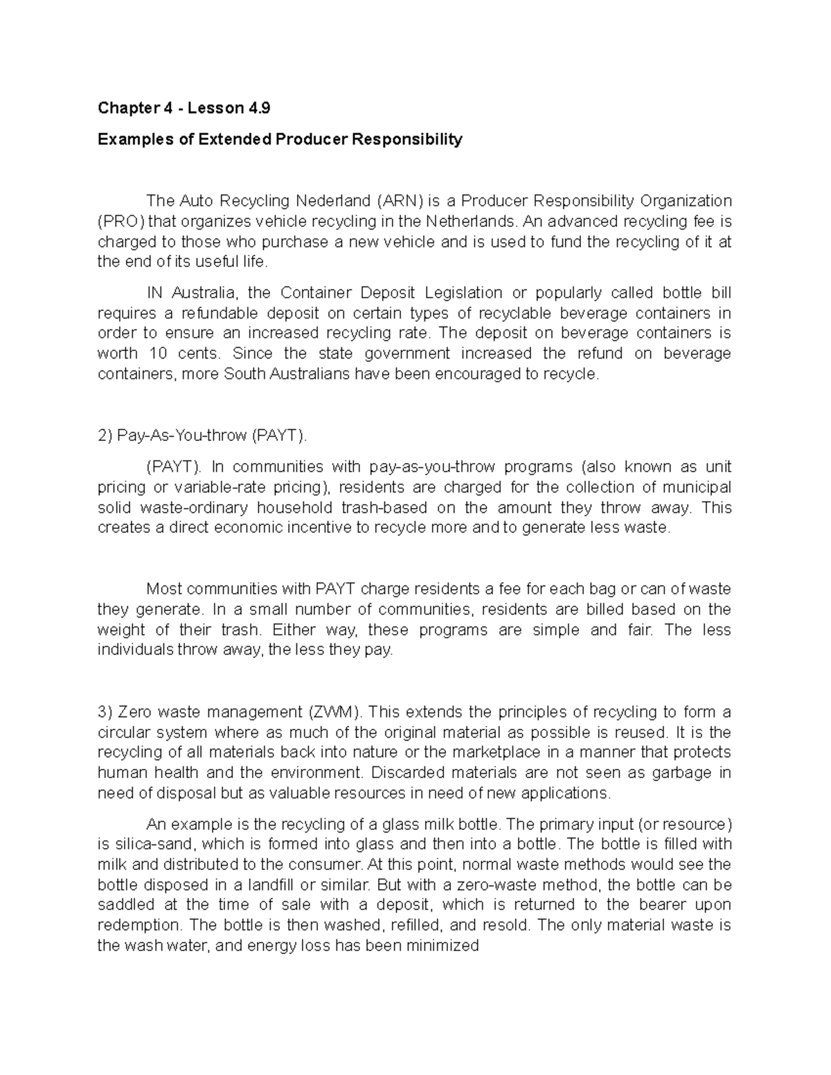 Examples of Extended Producer Responsibility Chapter 4 Lesson 4. Examples of Extended