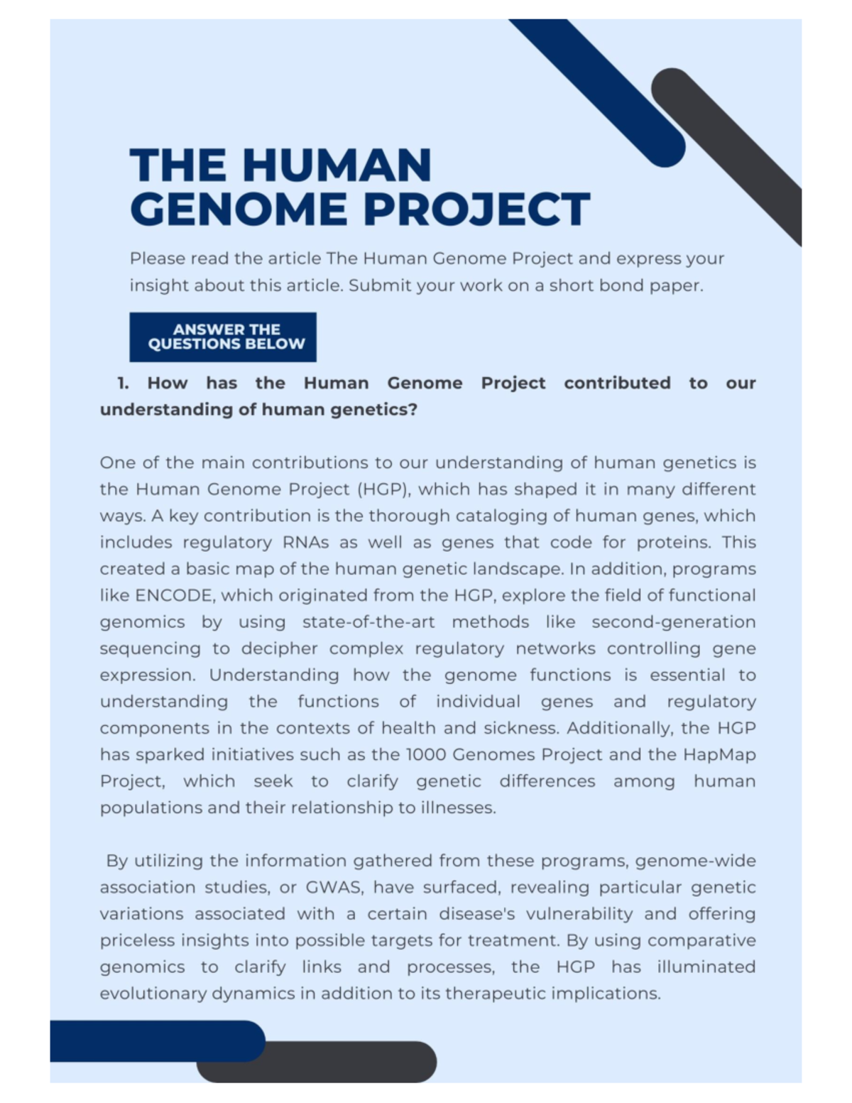 Activity- The Human Genome Project - Medical Technology - Studocu
