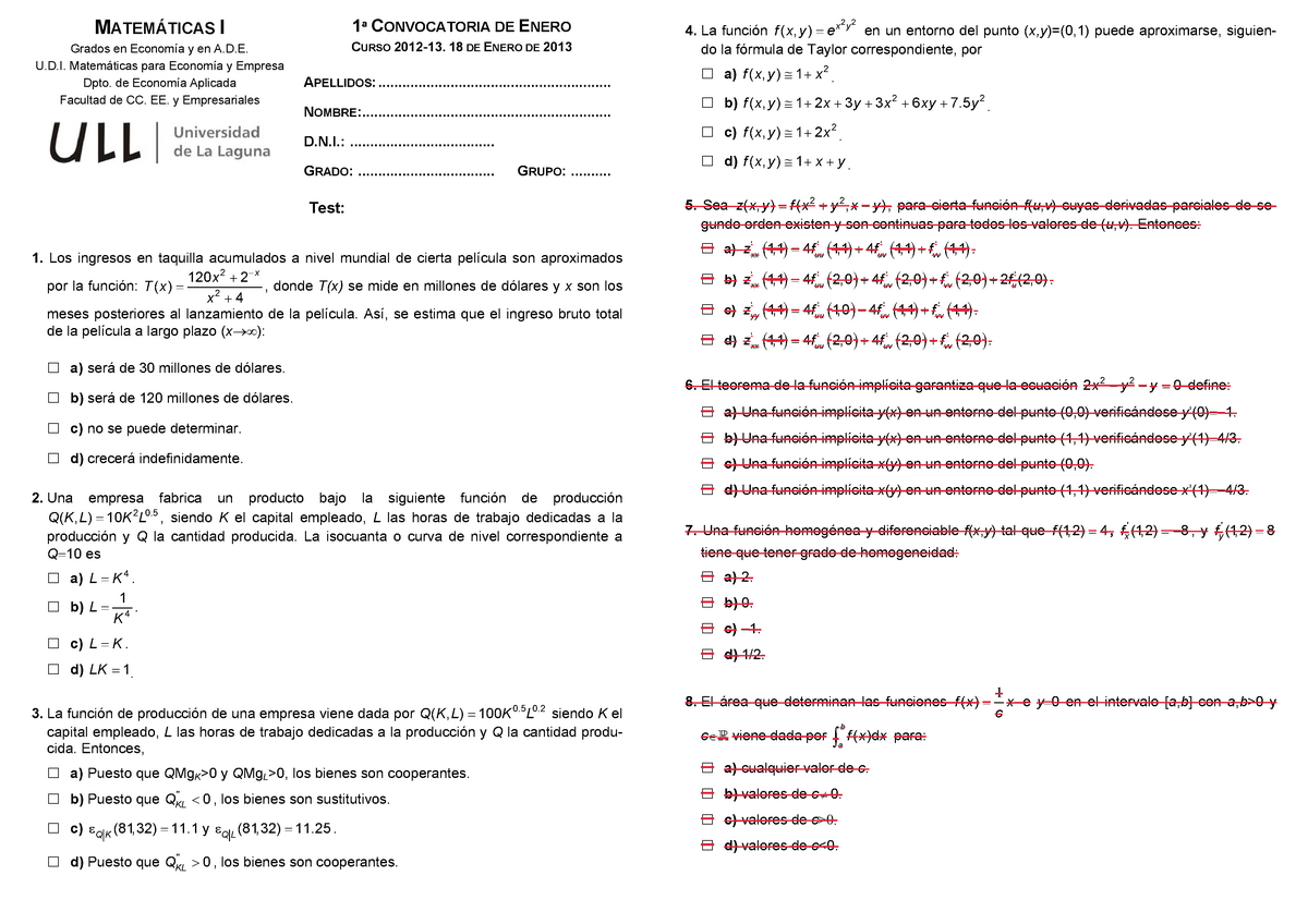 Examen 18 Enero 13 Preguntas Studocu