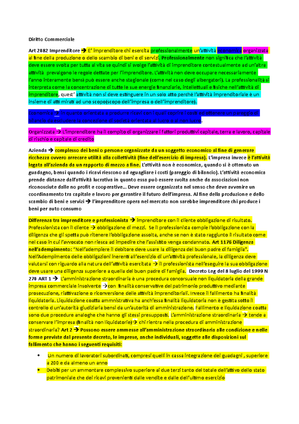 Diritto Commerciale Riassunto - Diritto Commerciale Art 2082 ...