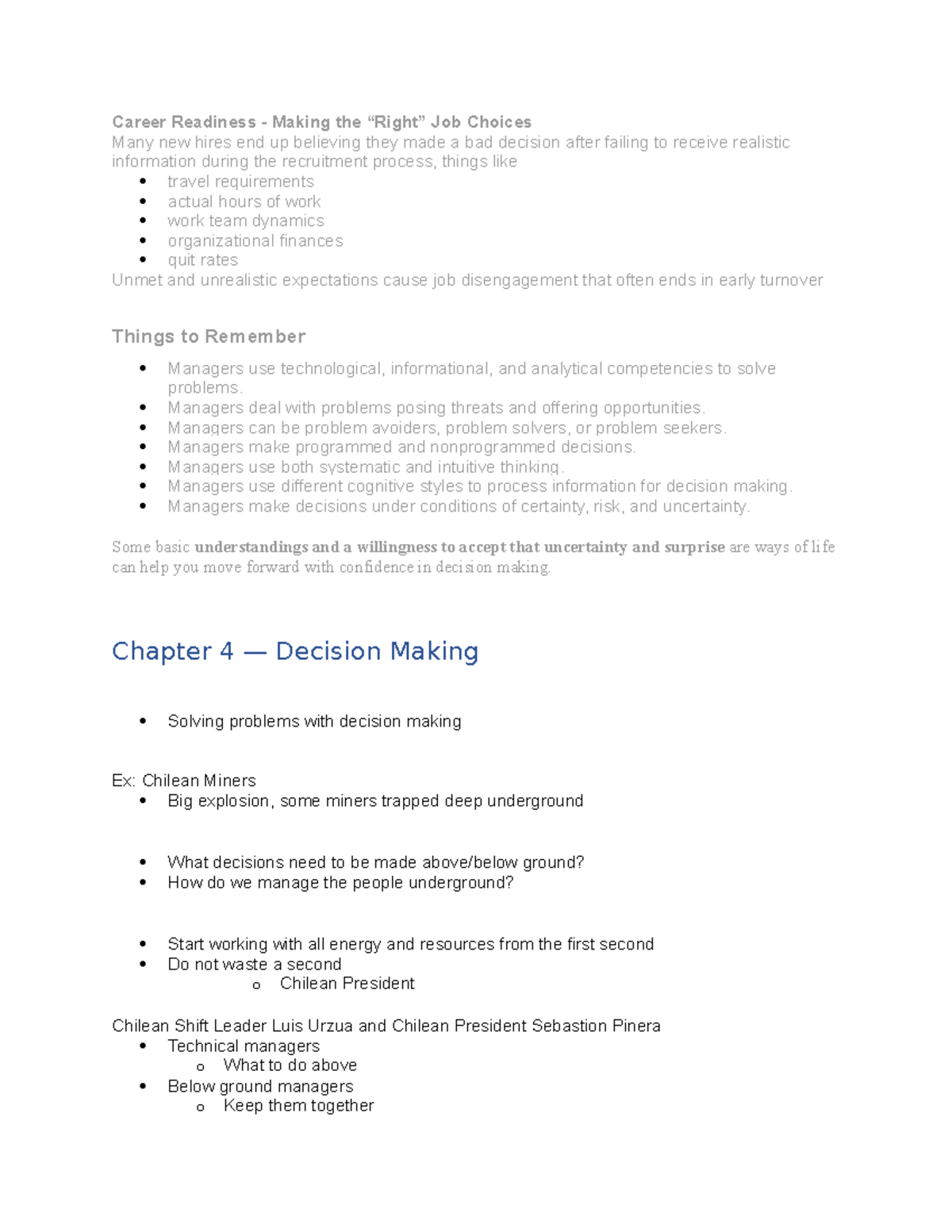 MGMT Study Guide 2 (NOTES) - Career Readiness - Making the “Right” Job ...