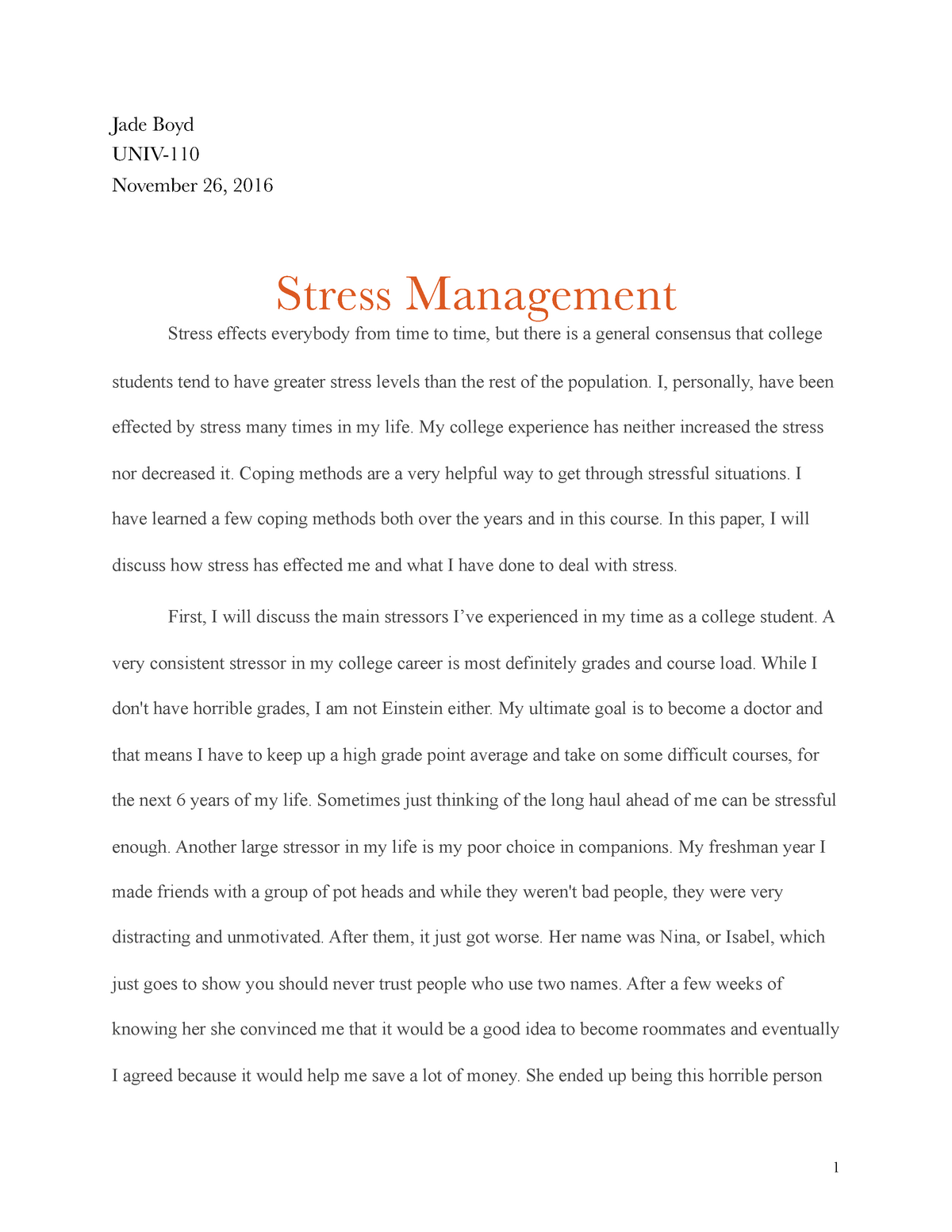 stress narrative essay