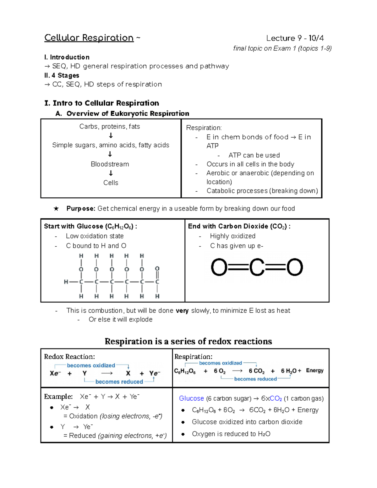 Lecture 9- Cellular Respiration - Cellular Respiration ~ Lecture 9 - 10 ...