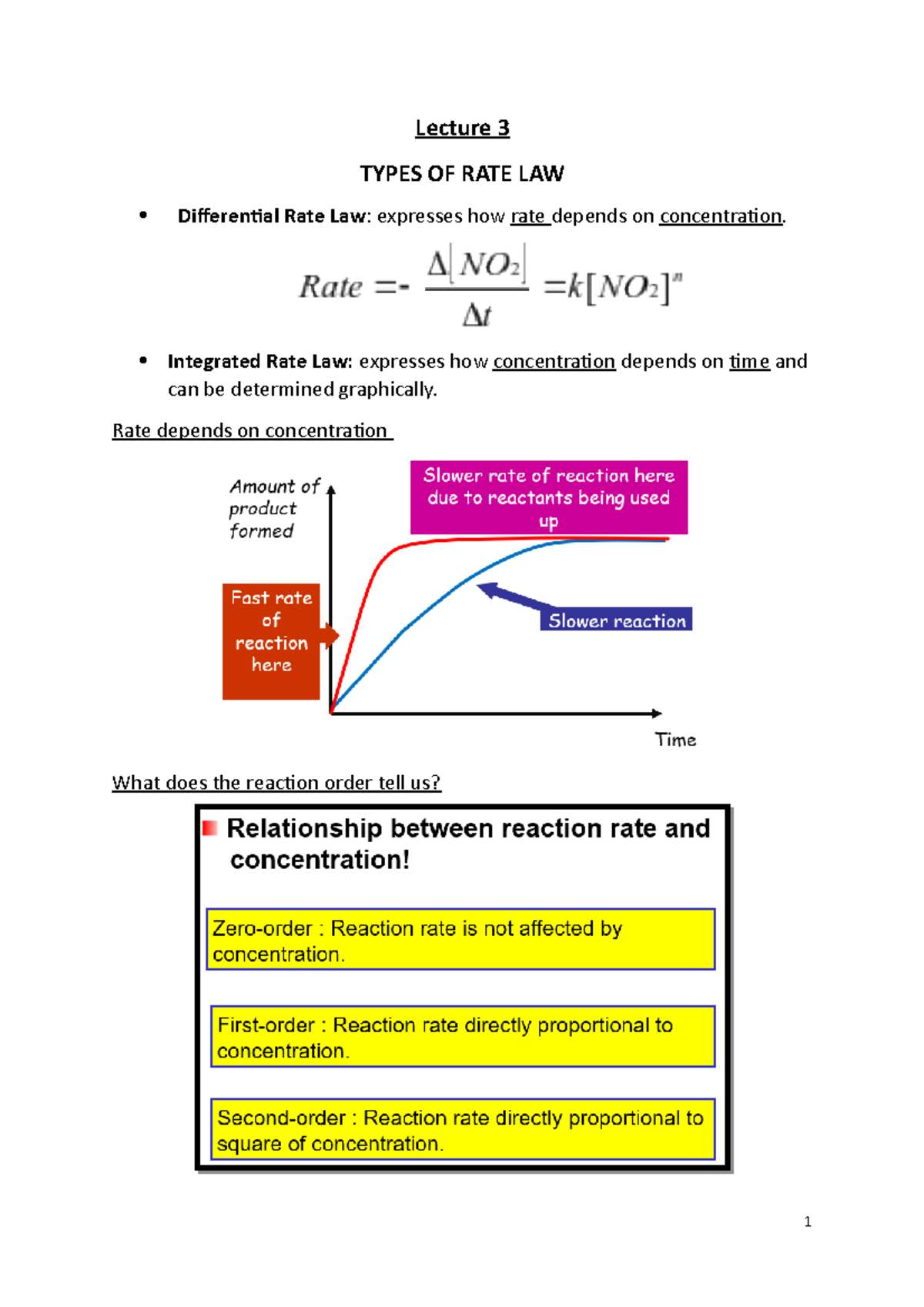 Rate Law Overview Lecture 3 TYPES OF RATE LAW Differential Rate Law