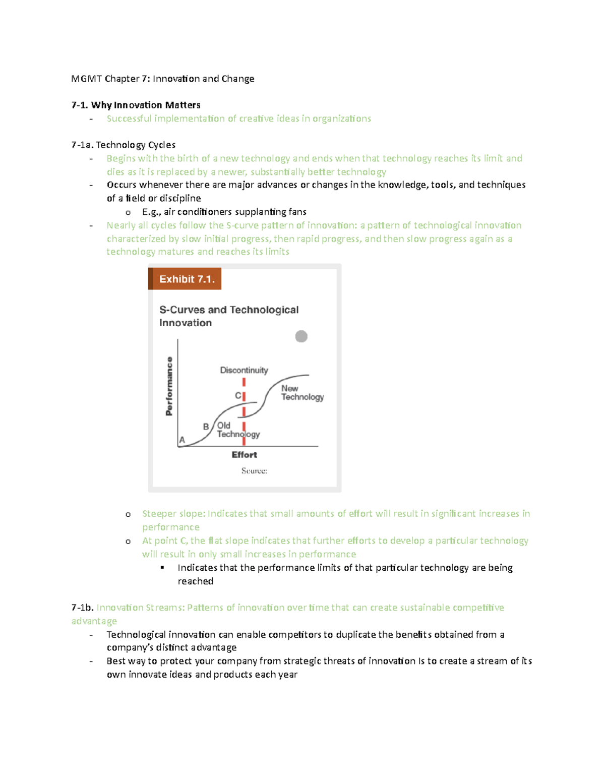 MGMT Ch. 7 Notes - Alexander - MGMT Chapter 7: Innovation and Change 7 ...