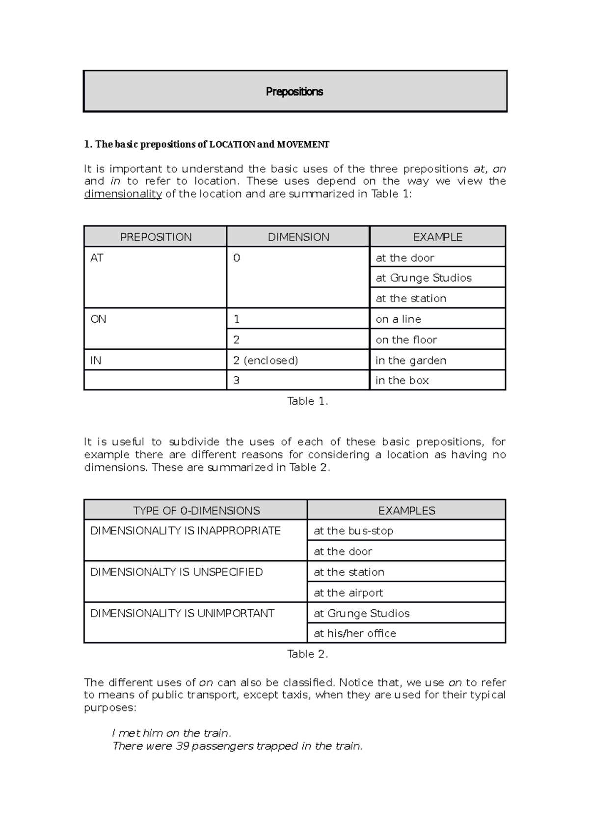 Lecture notes, lecture 2 - prepositions location and time ...