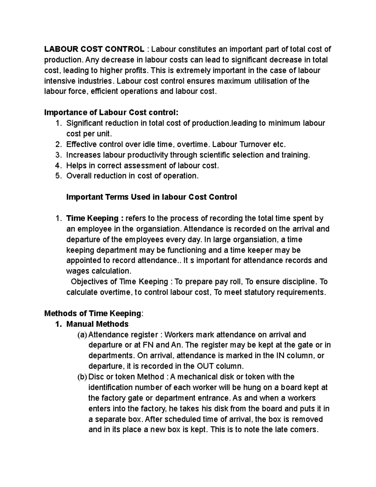Labour cost control Lecture notes 5 LABOUR COST CONTROL Labour