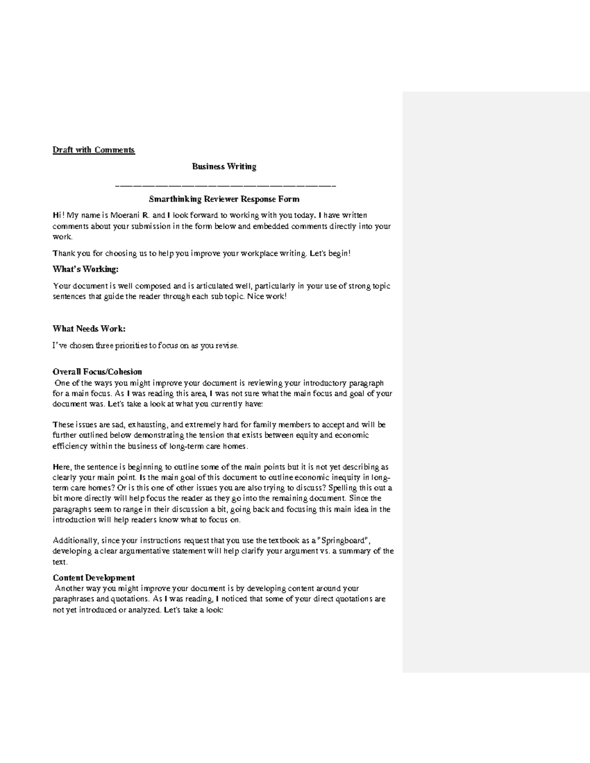 ECON 1050 - PEAR Writing Assigment - Draft with Comments Business ...