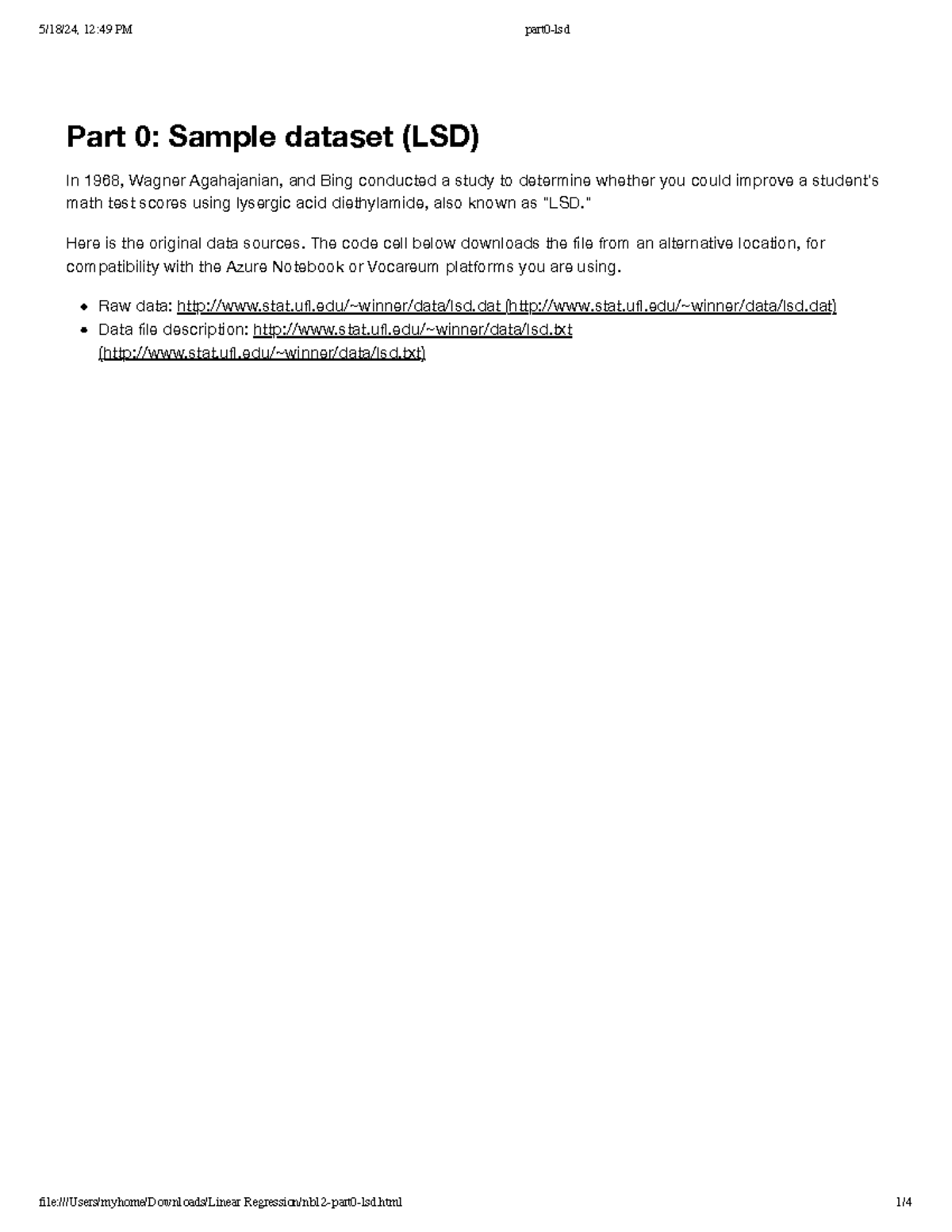 Part0-lsd - Part 0: Sample dataset (LSD) In 1968, Wagner Agahajanian ...