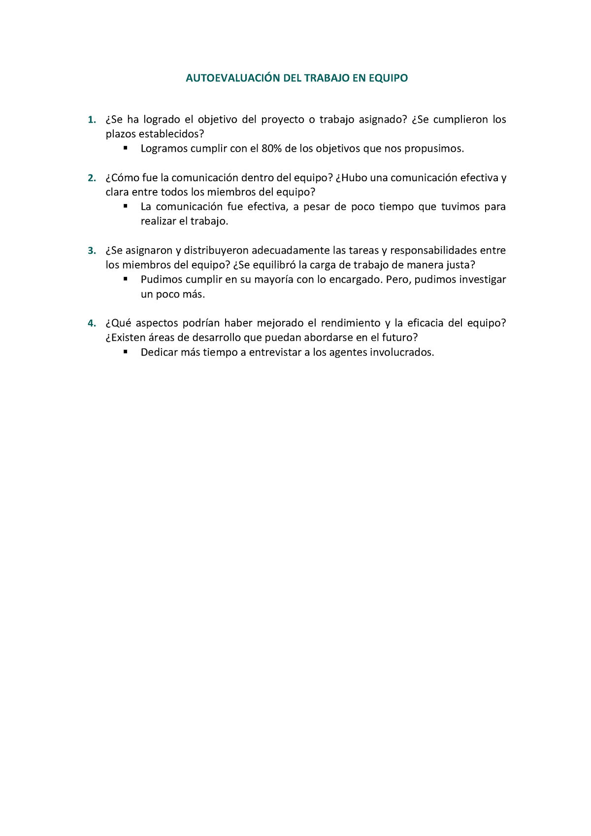 Autoevaluación DEL Trabajo EN Equipo - AUTOEVALUACI”N DEL TRABAJO EN ...