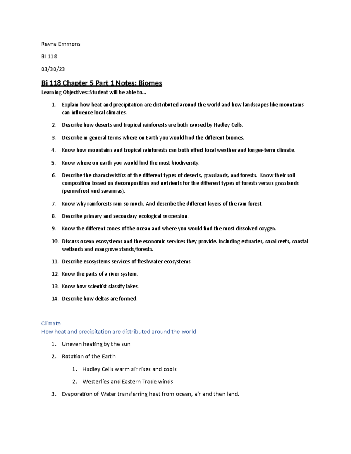 Bi 118 Chapter 5 Part 1 Notes - Revna Emmons BI 118 03/30/ Bi 118 ...