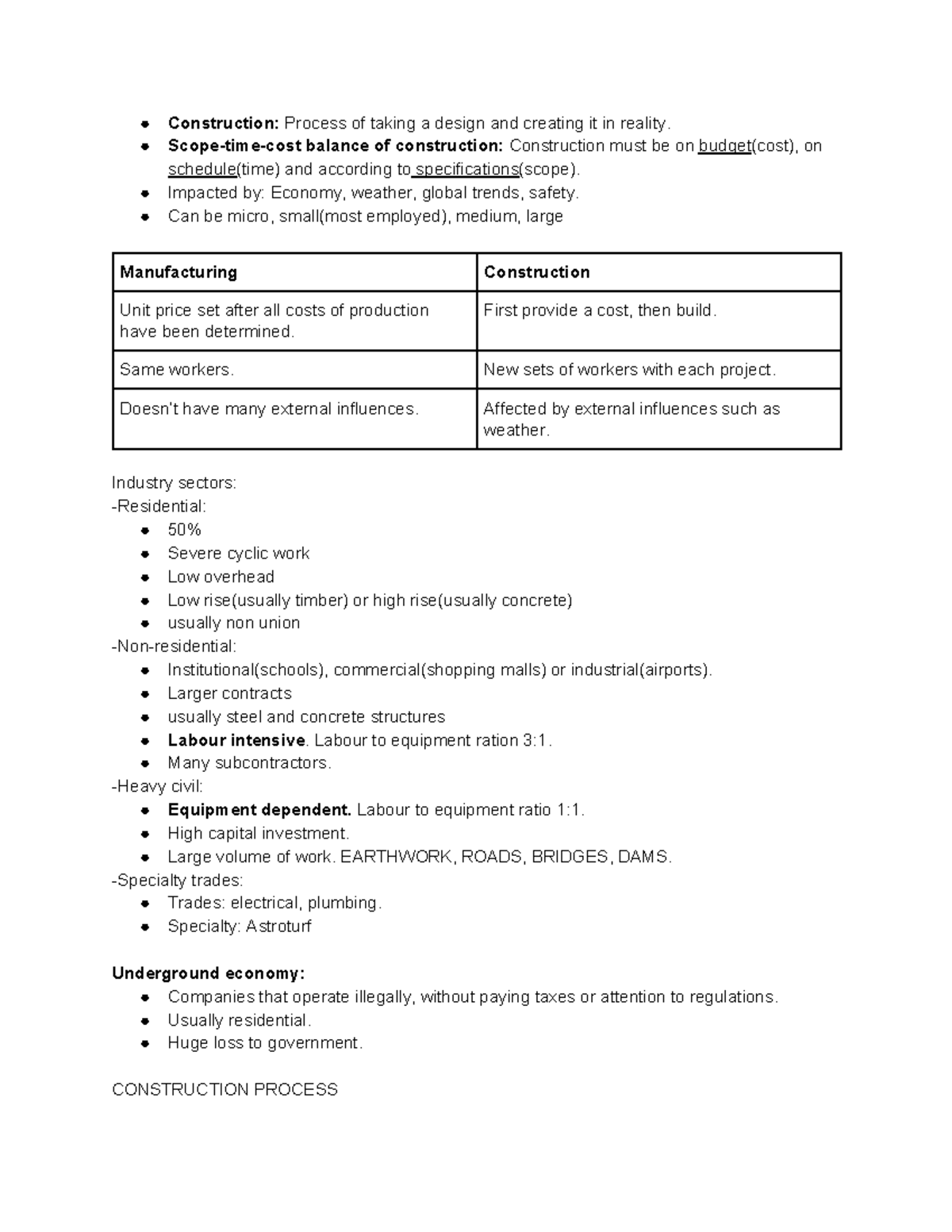 Note 1 - construction - Construction: Process of taking a design and ...
