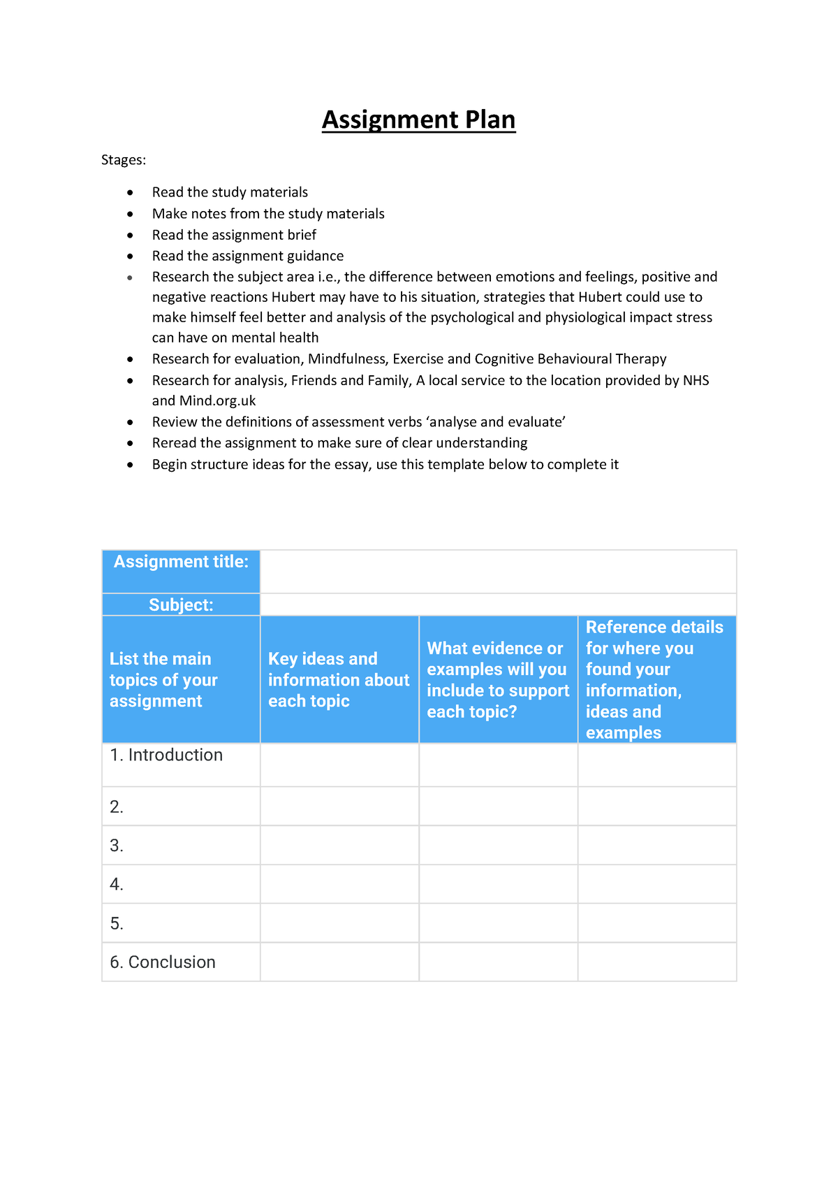 assignment plan for university