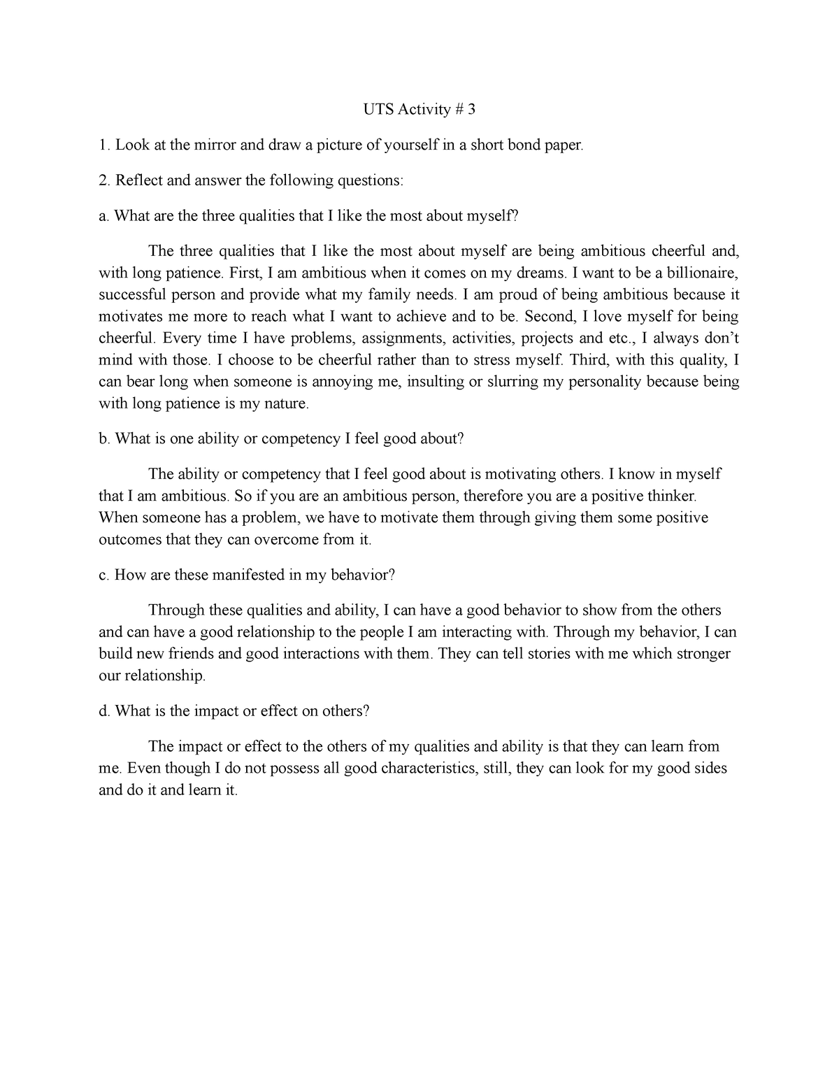 1 - Accounting - UTS Activity # 3 Look at the mirror and draw a picture ...