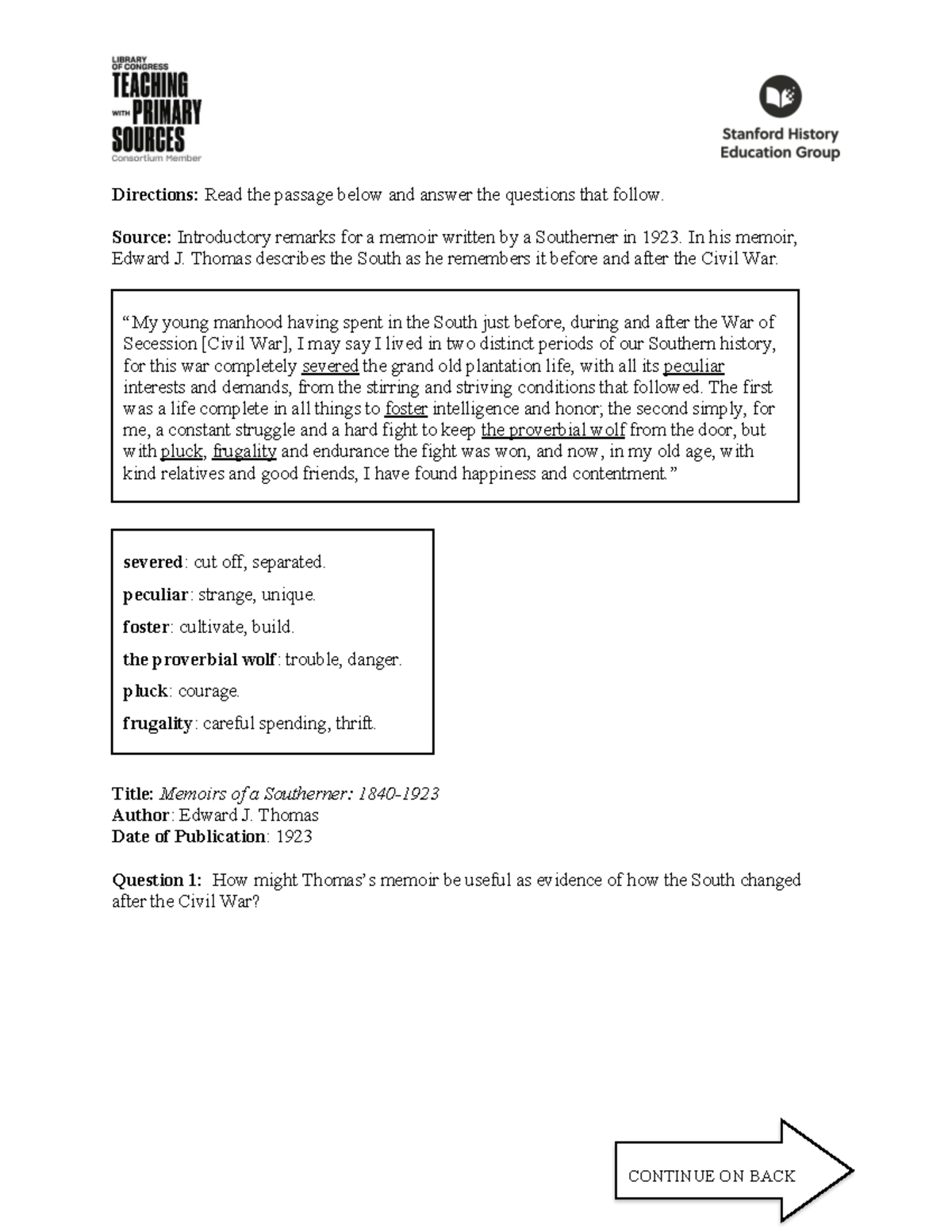 Sheg 4 Civil War Directions Read the passage below and answer the