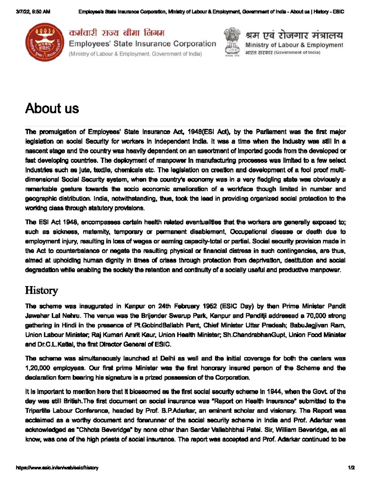 ESIC - notes - labour and industrial law - Studocu