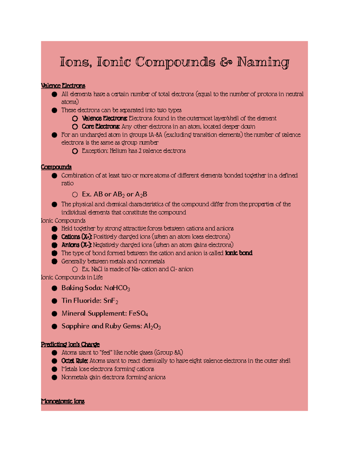 2.2 Notes - Ions, Ionic Compounds & Naming Valence Electrons All ...