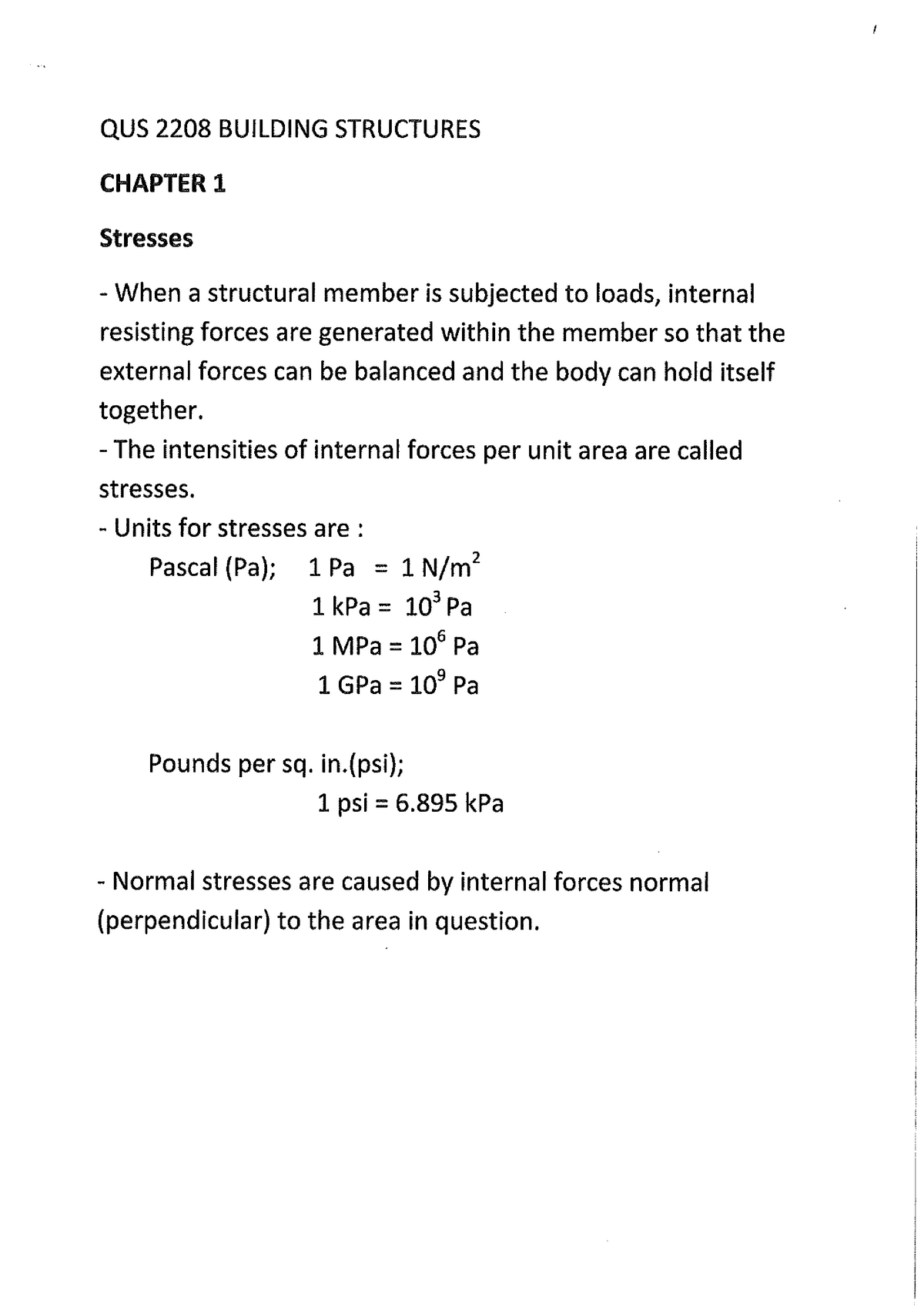 CHAP 1 Stress & Strain - Lecture Notes 1 - Building Structure - Studocu