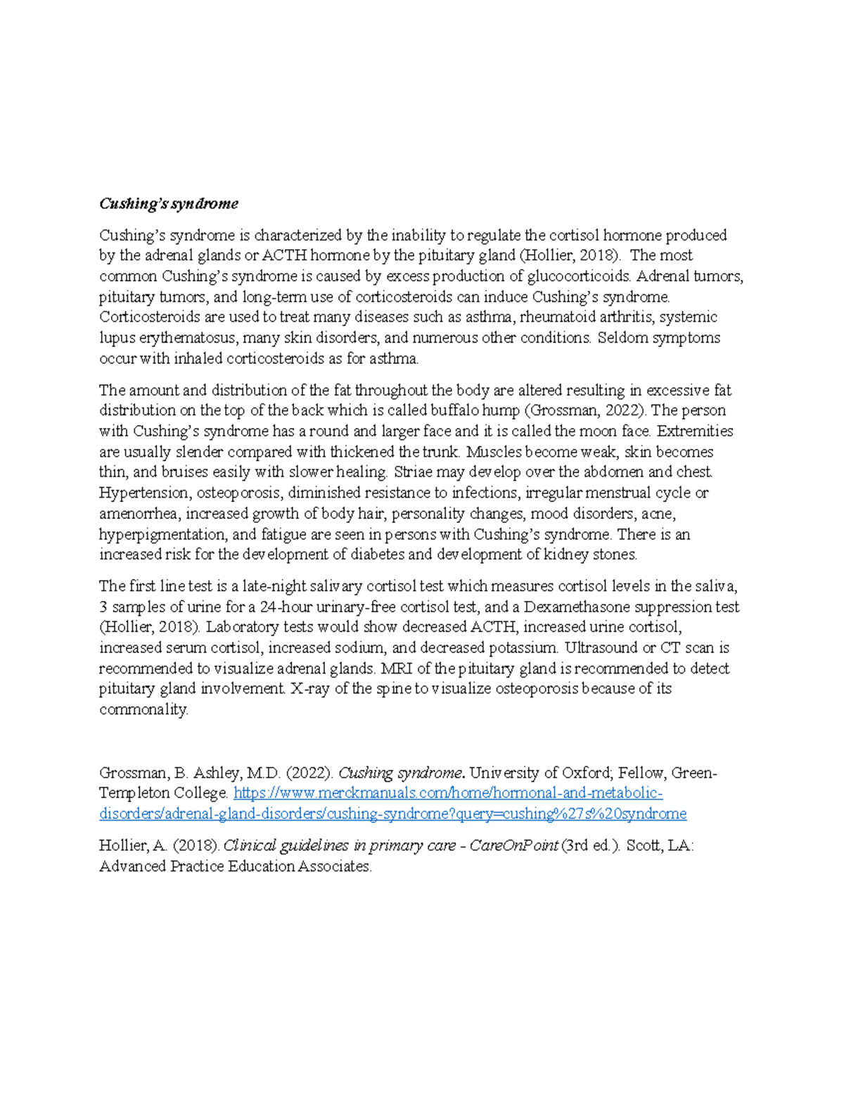 Cushing's syndrome Daily question NUR634 GCU Studocu