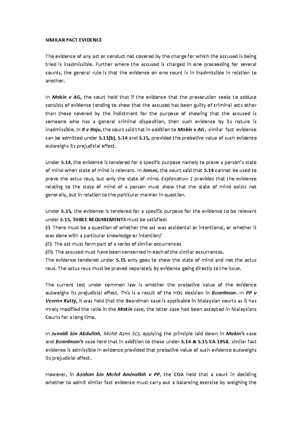 Similar FACT Evidence - SIMILAR FACT EVIDENCE The evidence of any act ...