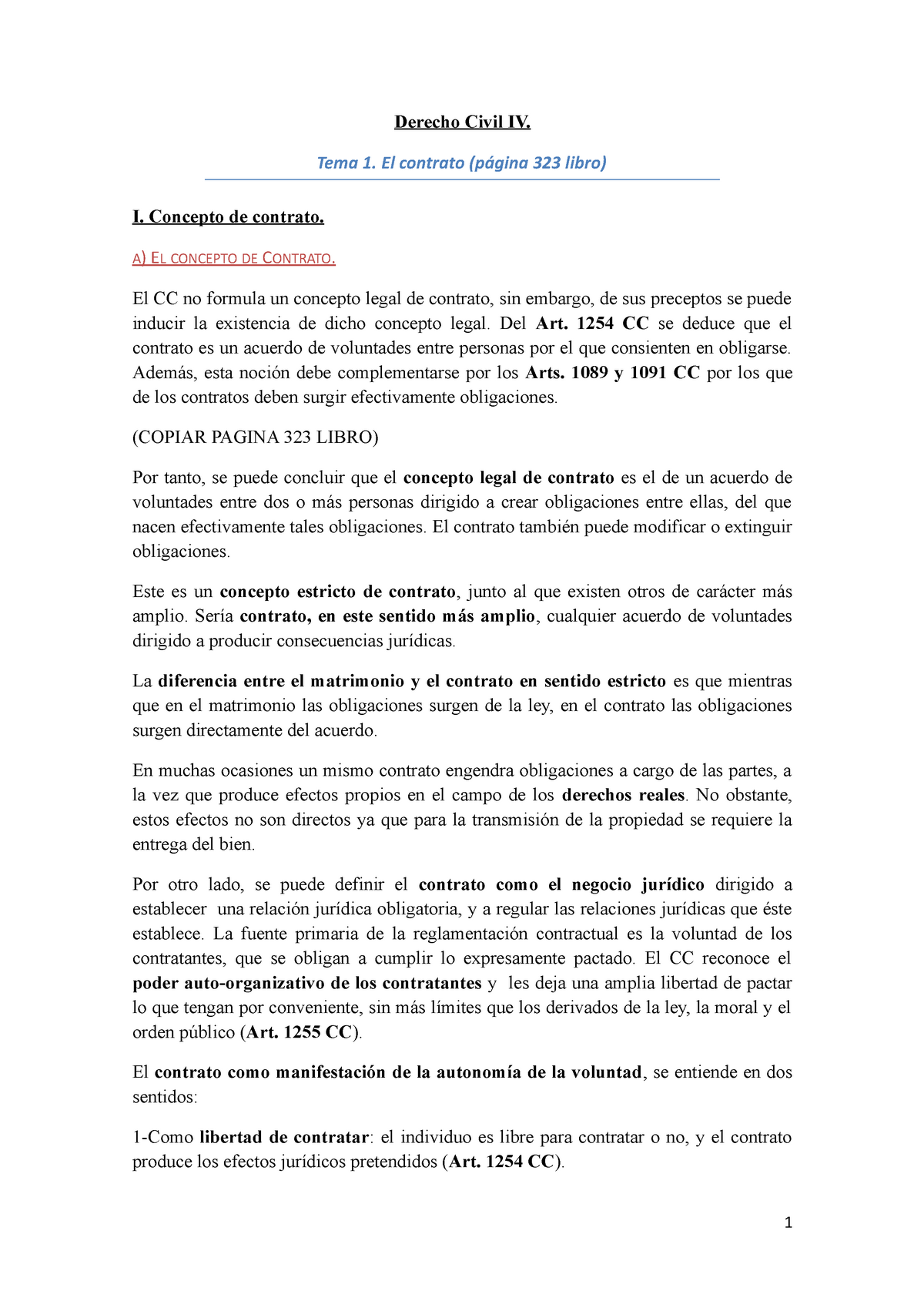 Derecho Civil Iv Apuntes Completos Derecho Civil Iv Tema 1 El Contrato Página 323 Libro I 1847