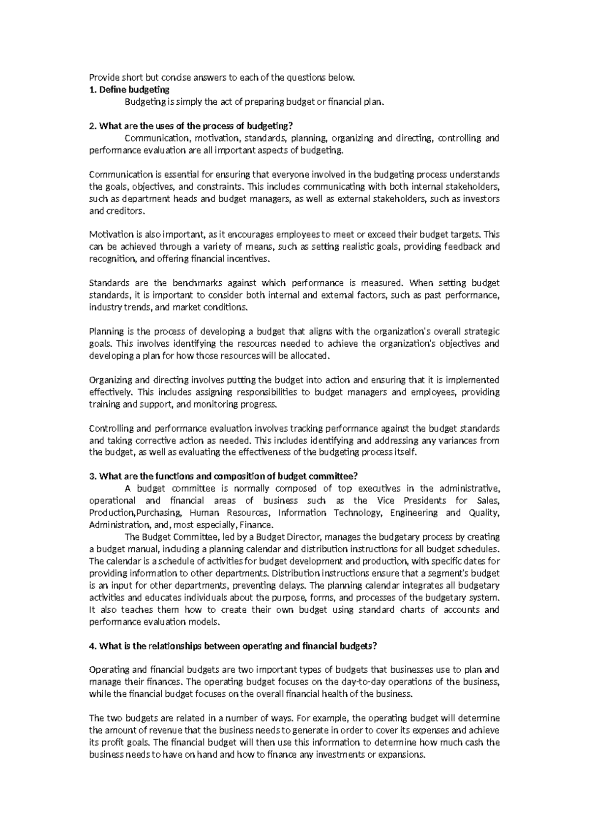Guide Questions - Provide short but concise answers to each of the ...