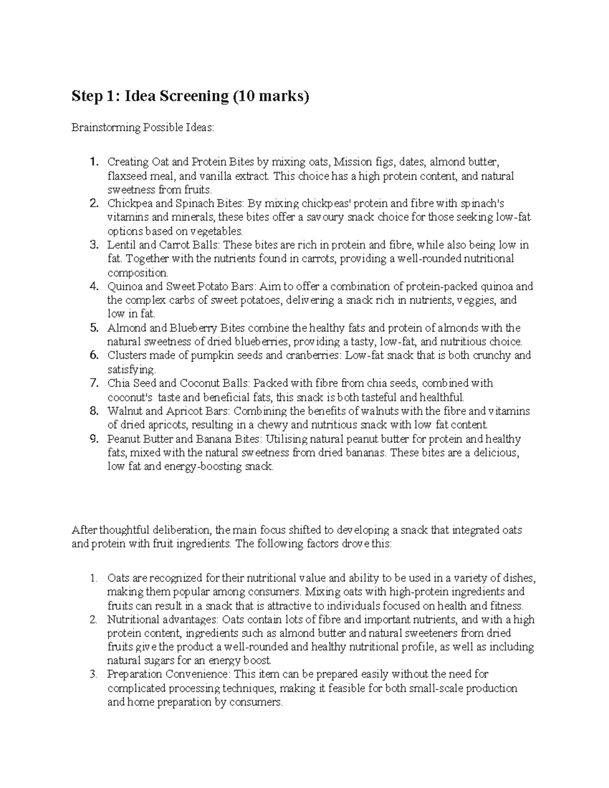 Food tech Assessment Task Term 3 - Step 1: Idea Screening (10 marks ...